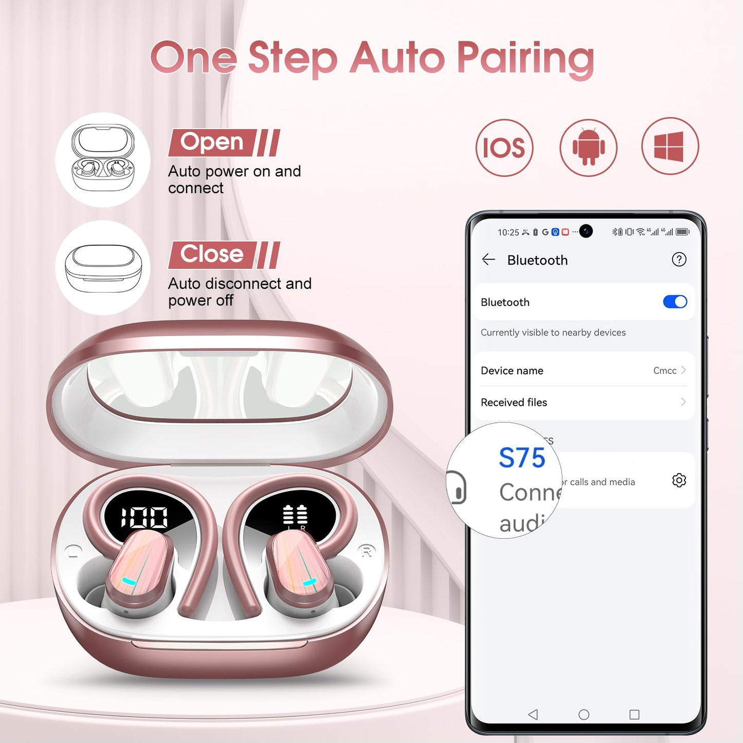 Wireless Earbuds, 50H Bluetooth 5.4 Headphones Sport, Bluetooth Earbuds with ENC Noise Canceling, HiFi Stereo Sound Wireless Earphones with Earhooks, IP7 Waterproof Ear Buds for Sports/Workout/Running