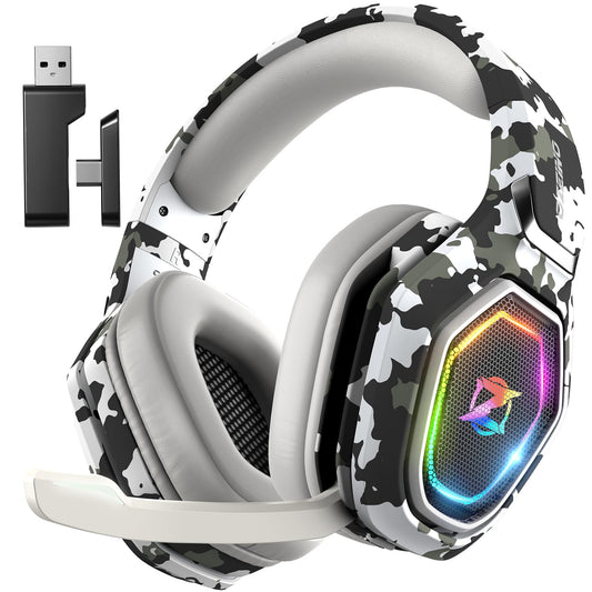 Ozeino Wireless Gaming Headset for Ps5, Ps4, Switch, Ultra Stable 2.4GHz USB & Type-C, Bluetooth 5.3 Gaming Headphones with Flip Mic, 40+Hr Battery Gamer Headset for PC, Laptop, Mobile, Mac(White)