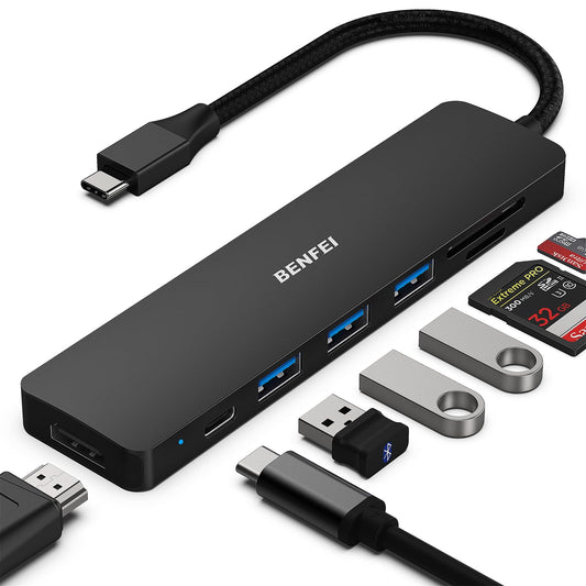 BENFEI USB C HUB 7in1, USB C HUB Multiport Adapter with USB-C to HDMI, USB-C to SD/TF Card Reader/3*USB 3.0/100W Power Delivery, Compatible with iPhone 15 Pro/Max, MacBook, iPad Pro, iMac, S23, XPS17