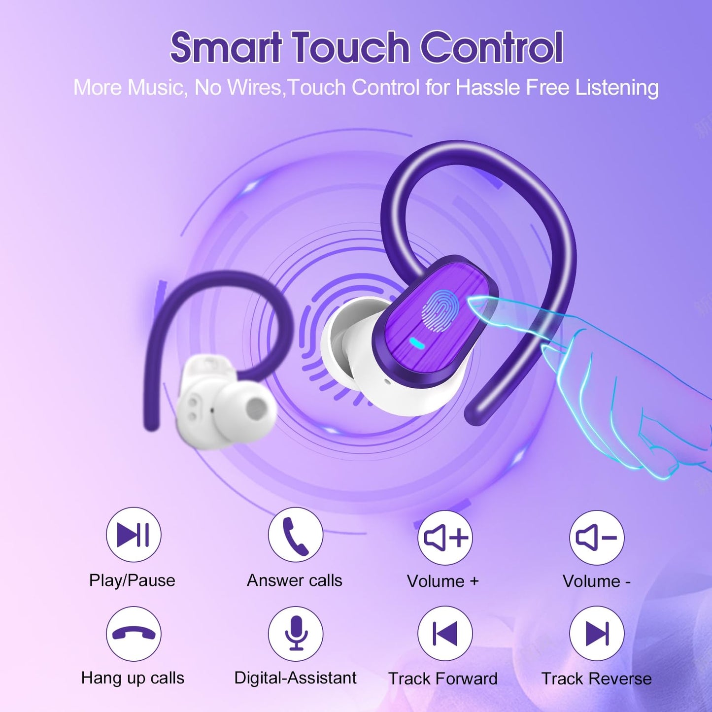 Wireless Earbuds, 50H Bluetooth 5.4 Headphones Sport, Bluetooth Earbuds with ENC Noise Canceling, HiFi Stereo Sound Wireless Earphones with Earhooks, IP7 Waterproof Ear Buds for Sports/Workout/Running