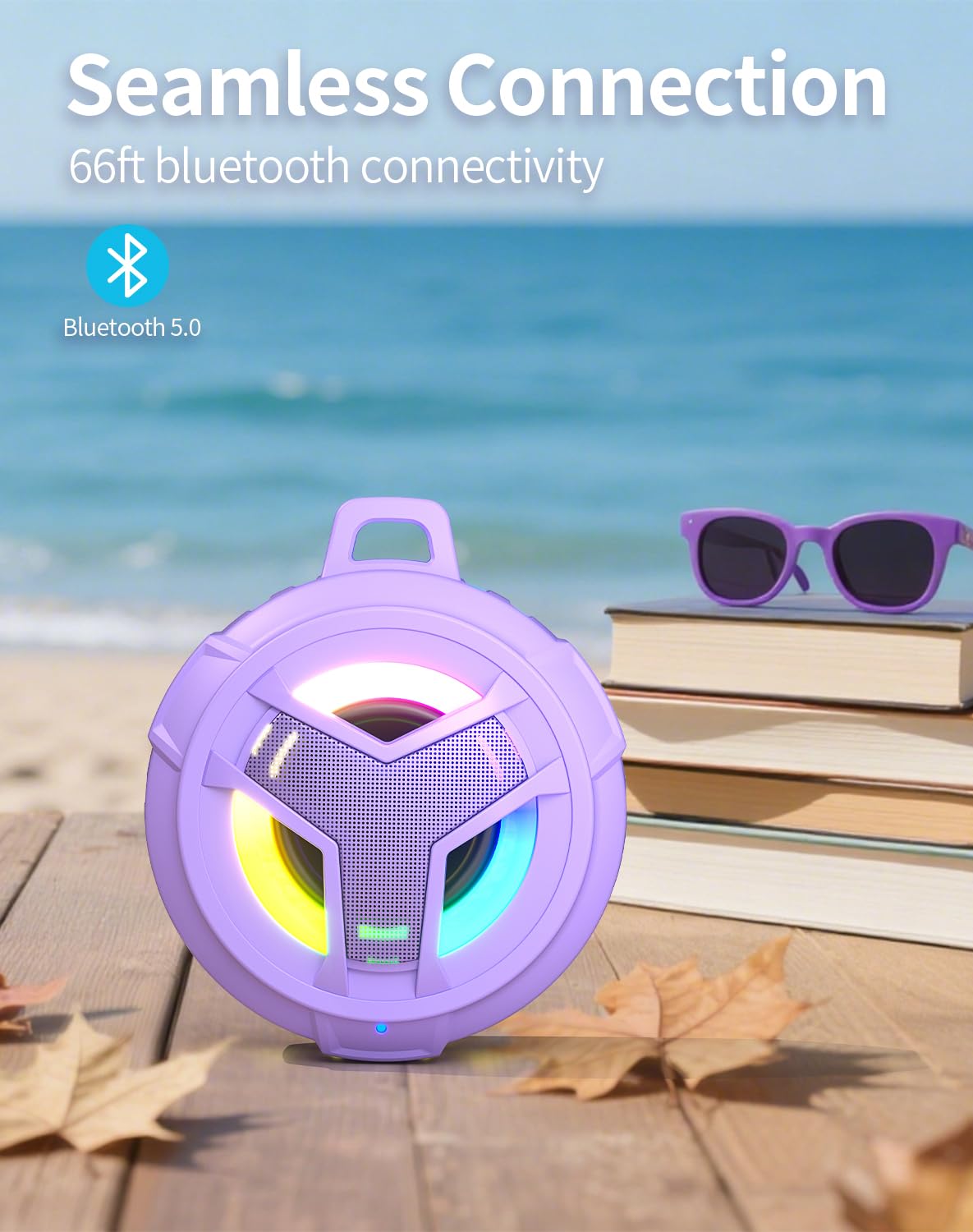 EBODA Bluetooth Shower Speaker, Portable Bluetooth Speakers, IP67 Waterproof Outdoor Speaker Wireless with LED Light, Floating, 2000mAh, True Wireless Stereo for Pool, Kayak, Bike, Golf, Gifts -Black