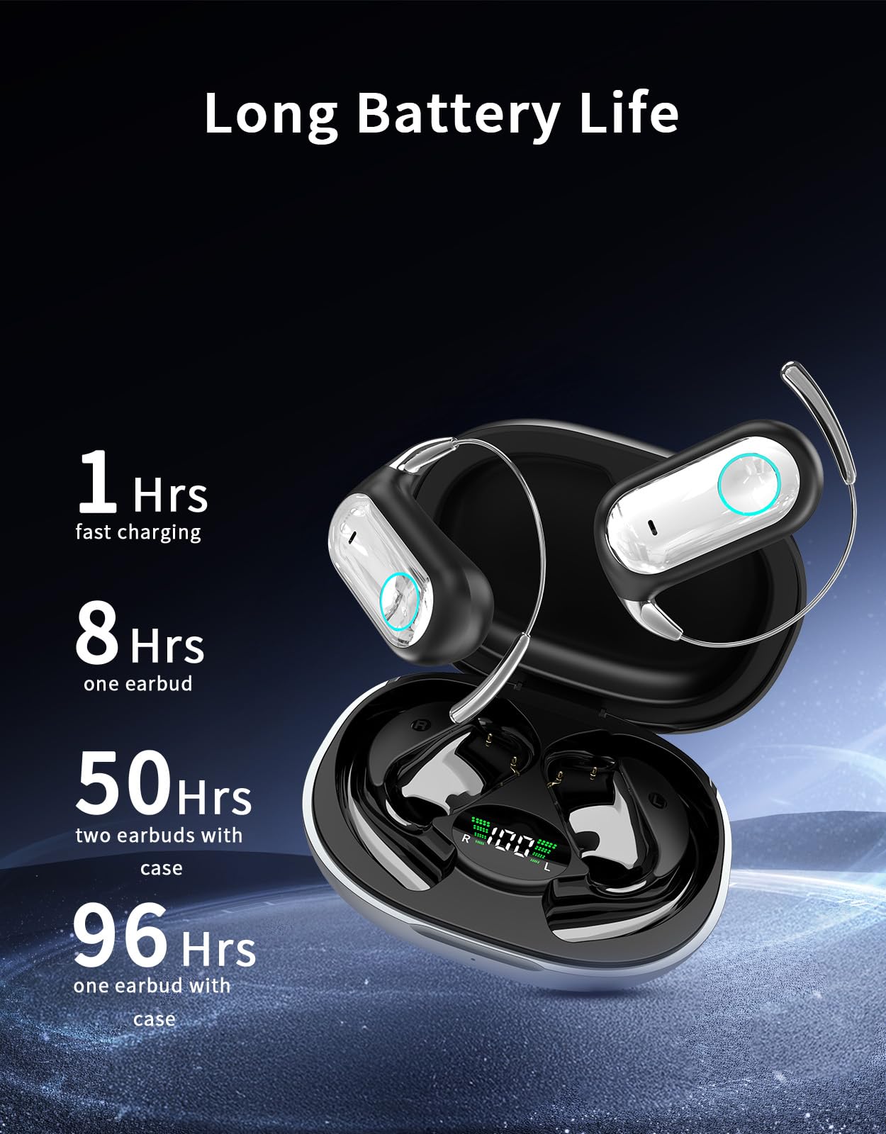 AI Translation Earbuds Real Time 96H Open Ear Bluetooth 6.1 Translator Earbuds w/Ultra-Slim Earhooks 198 Language Two-Way Translator Device Game & Music Dual Modes No Subscription for Travel Learning