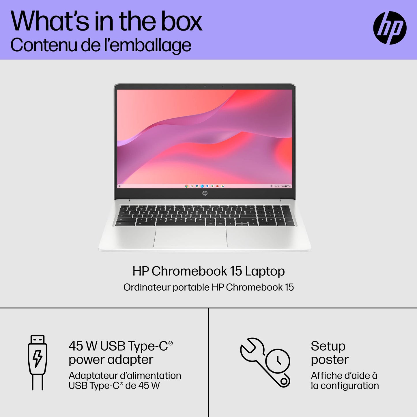 HP Chromebook Plus 15.6 inch Laptop, Full HD Display, Intel Core i3-N305, 8 GB RAM, 256 GB UFS, Intel UHD Graphics, Chrome OS, 15a-nb0006ca