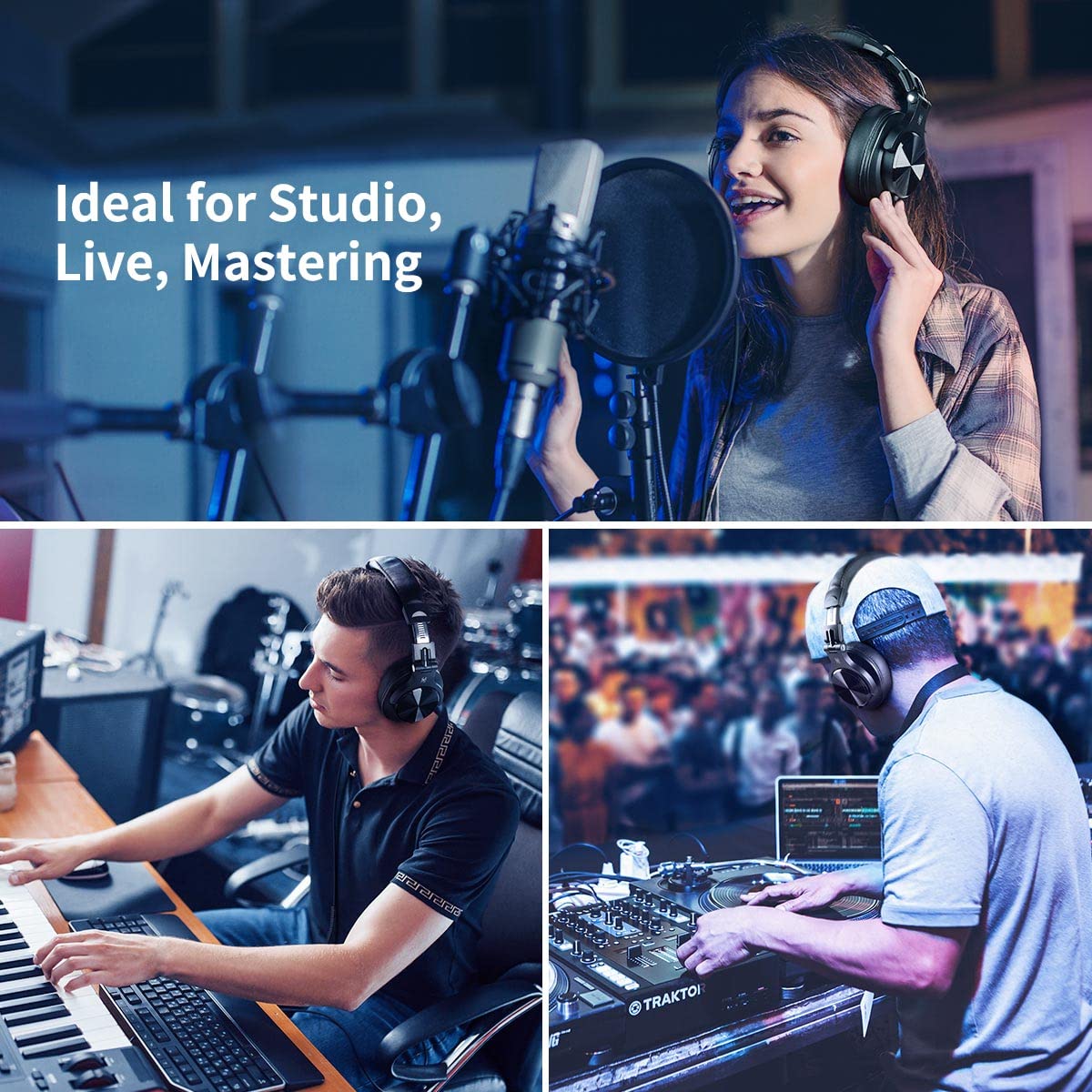 OneOdio A71 Wired Over Ear Headphones, In-Line Mic, Studio Headphones with SharePort, Professional Monitor Recording & Mixing Foldable Headphones with Hi-Res Sound for DJ Guitar Amp Computer PC