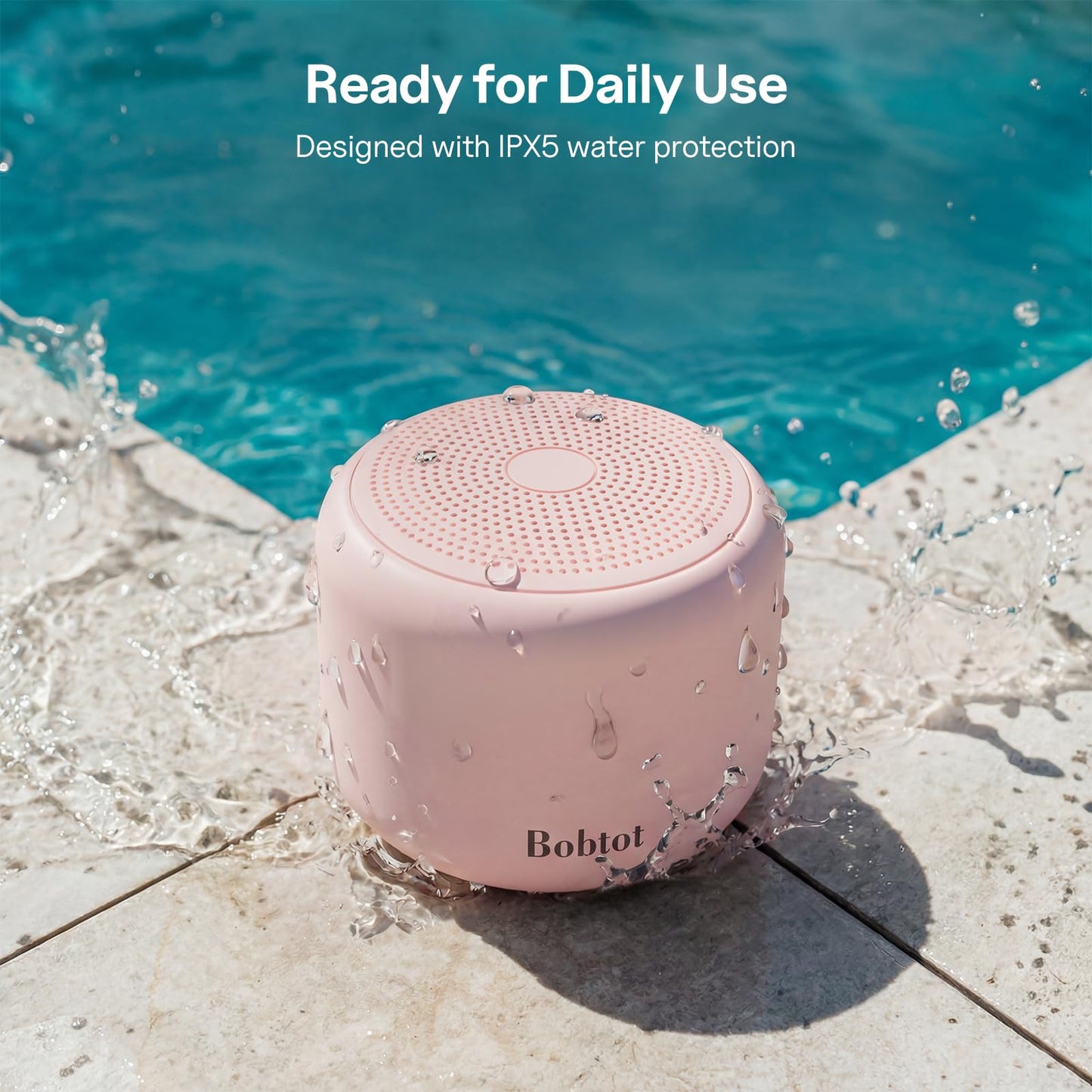 Bobtot Portable Bluetooth Speakers with Strap Easy to Carry, Wireless IPX5 Waterproof Mini Speaker with Loud Stereo Sound, 20 Hours Playtime, Rechargeable Battery, Built-in Microphone (Pink)