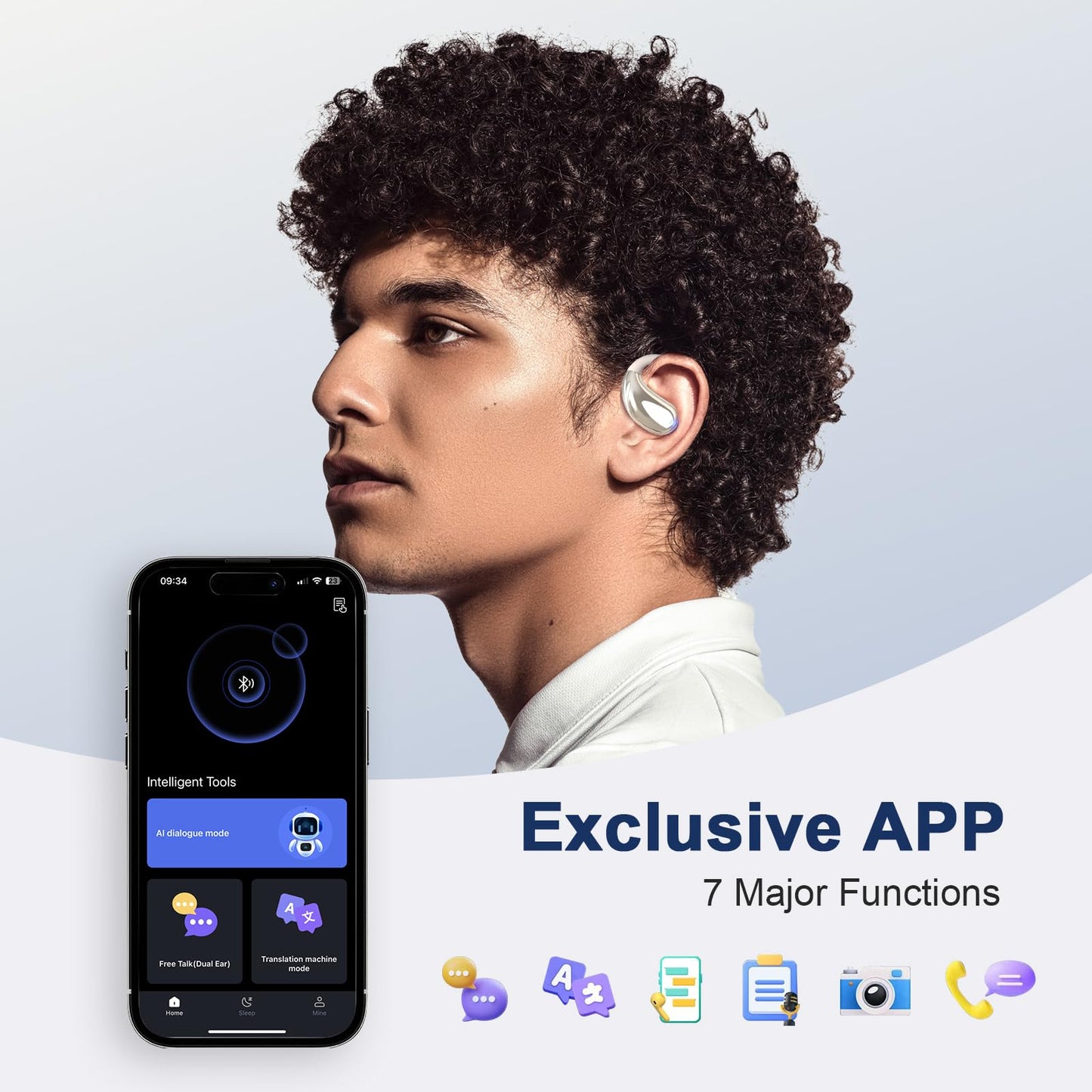 AI Translation Earbuds Real Time，Open Ear Wireless Earbuds, Sports Bluetooth Headphones 60Hrs Playtime LED Power Display, Office IPX7 Waterproof Earphones for Running Sports with iOS and Android