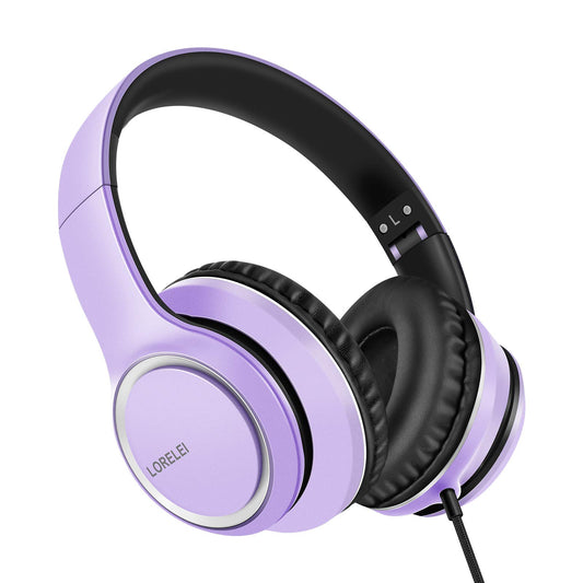 LORELEI X8 Over-Ear Wired Headphones with Microphone with 1.45m-Tangle-Free Nylon Line&3.5mm Plug,Lightweight Foldable & Portable Headphones for Smartphone,Tablet,Computer,Mp3/4（Pearl Pink）