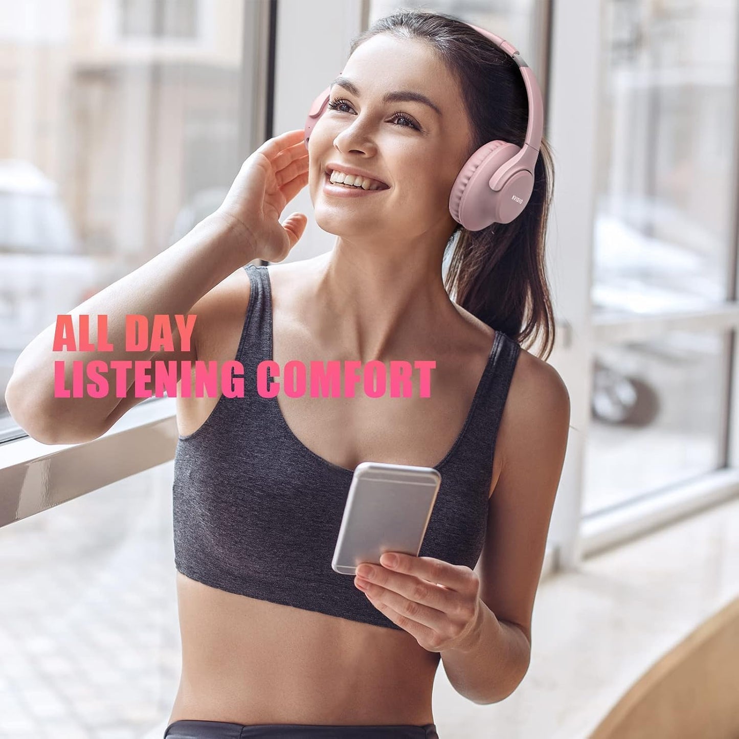 KVIDIO Bluetooth Headphones Over Ear, 65 Hours Wireless Headphones with Microphone, Foldable Lightweight HiFi Stereo Headset with Deep Bass for Travel Work Laptop PC Cellphone