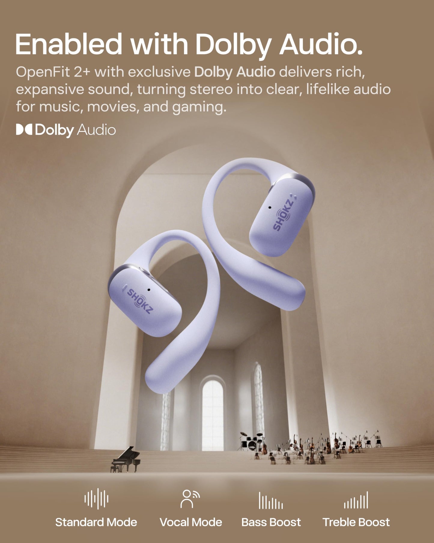 SHOKZ New OpenFit 2+ Open-Ear Headphones, Dolby Audio Enabled, Comfortable Earbuds with Soft Ear Hooks, 48H Playtime, IP55 Water-Resistant, USB-C Fast Charging, Wireless Charging, Carrying Bag,Black