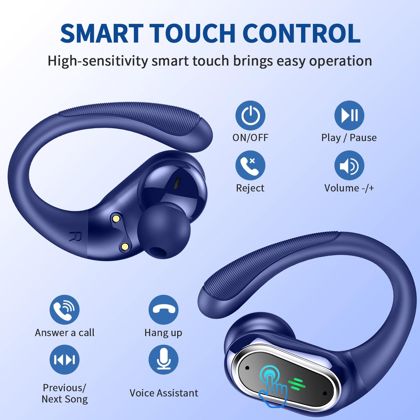Wireless Earbuds, Bluetooth 5.4 Headphones Sport, LED Display Bluetooth Earbuds with ENC Noise Canceling Mic, 50H Stereo Wireless Headphones with Earhooks, IP7 Waterproof Ear Buds for Running/Workout