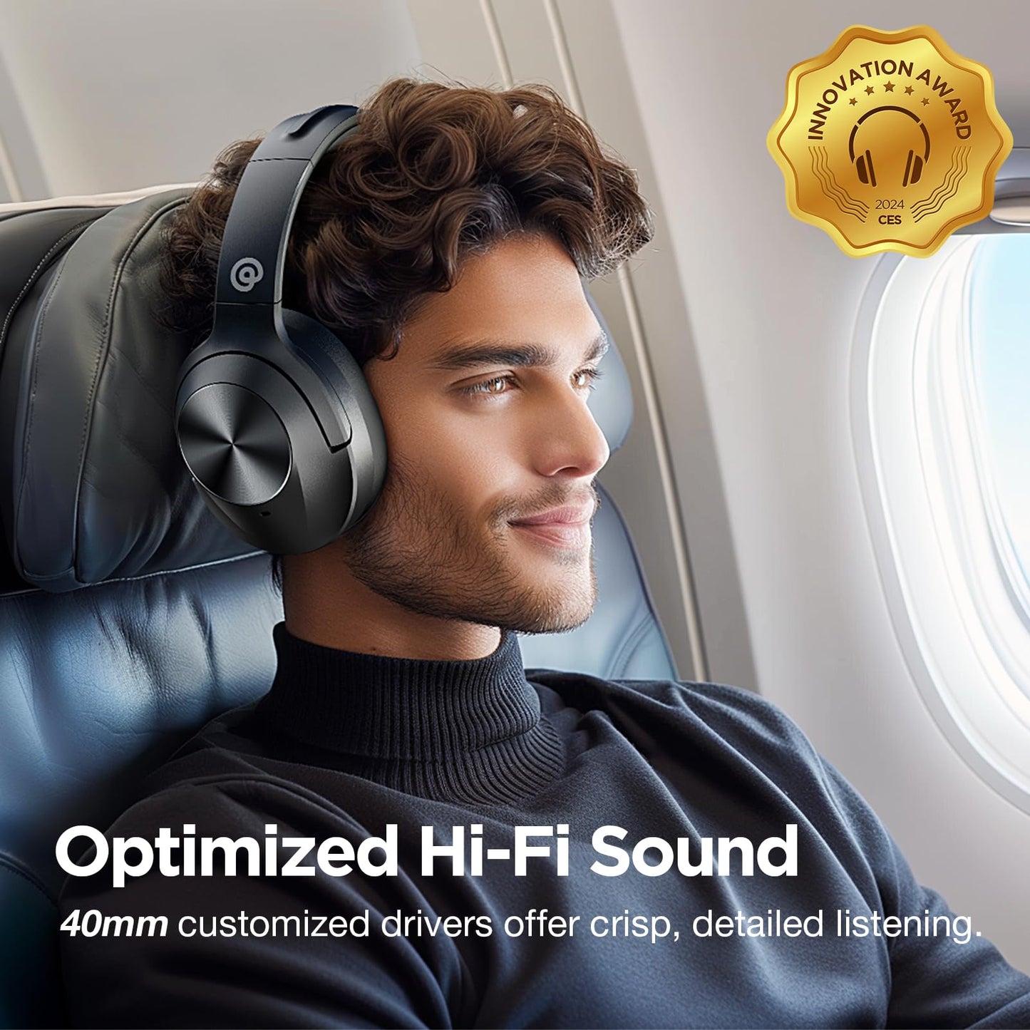 Upgrade Pro‑Level Hybrid Active Noise Cancelling Headphones with HD Sound, Wireless Bluetooth Headphones Over The Ear Unequaled Comfort, Vivid Deep Bass, for Home Office Travel Birthday Gift, Black