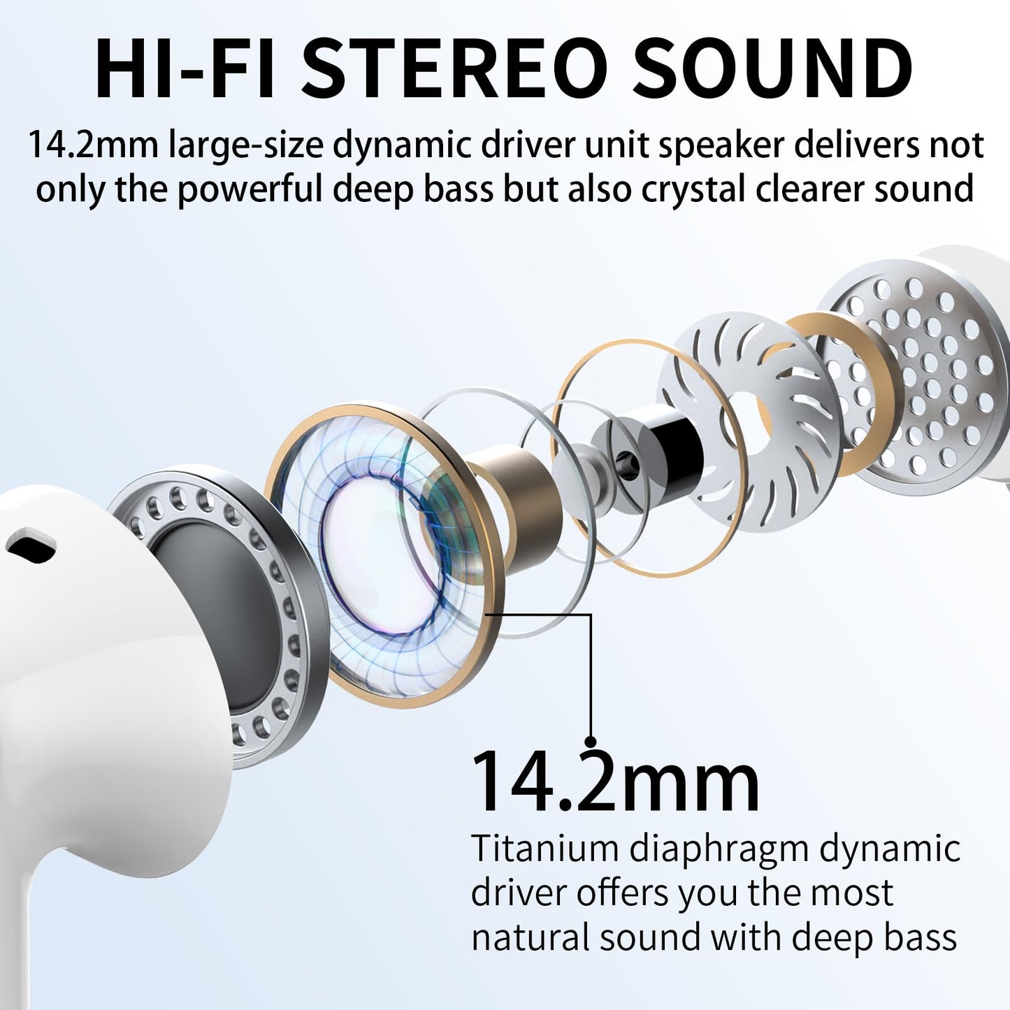 Wireless Earbuds, Bluetooth Headphones 5.4 HiFi Stereo, Wireless Earphones with ENC Noise Cancelling Mic, IP7 Waterproof in Ear Headphones, LED Digital Display Ear Buds, Touch Control, Black