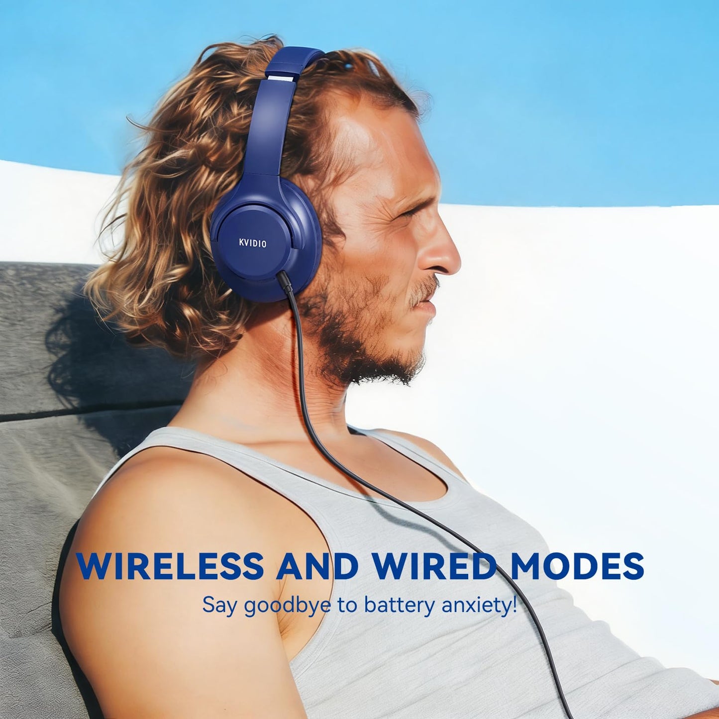 KVIDIO Bluetooth Headphones Over Ear, 65 Hours Wireless Headphones with Microphone, Foldable Lightweight HiFi Stereo Headset with Deep Bass for Travel Work Laptop PC Cellphone