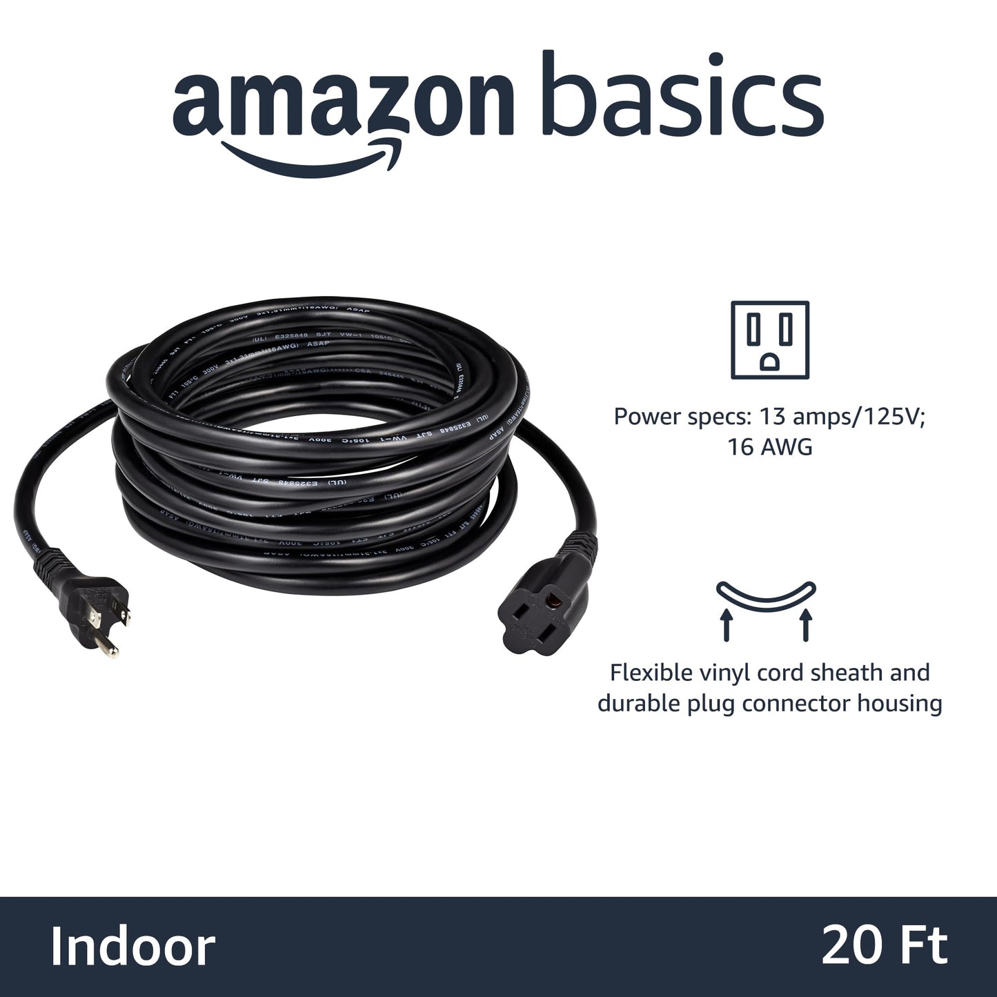 Amazon Basics 6-Foot Extension Cord - 13 Amps, 125V - Black