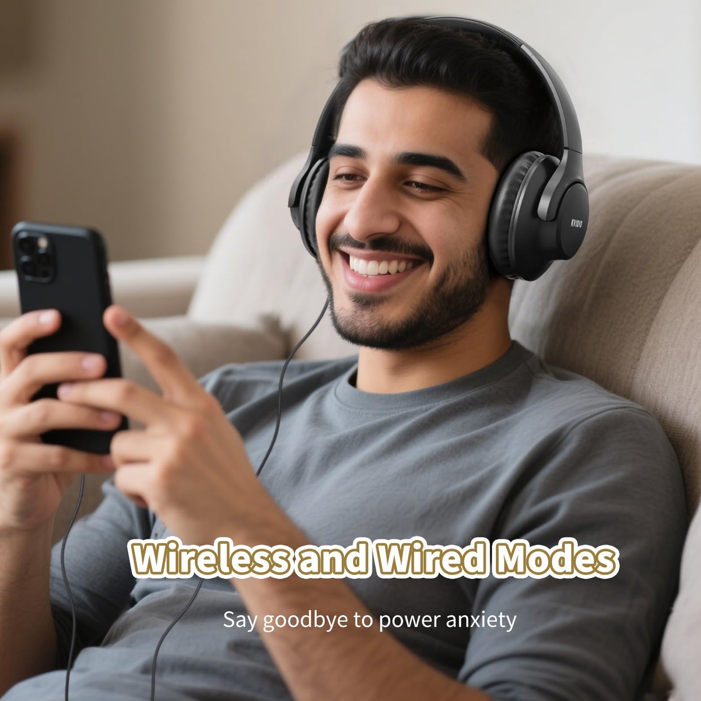 KVIDIO Bluetooth Headphones Over Ear, 65 Hours Wireless Headphones with Microphone, Foldable Lightweight HiFi Stereo Headset with Deep Bass for Travel Work Laptop PC Cellphone