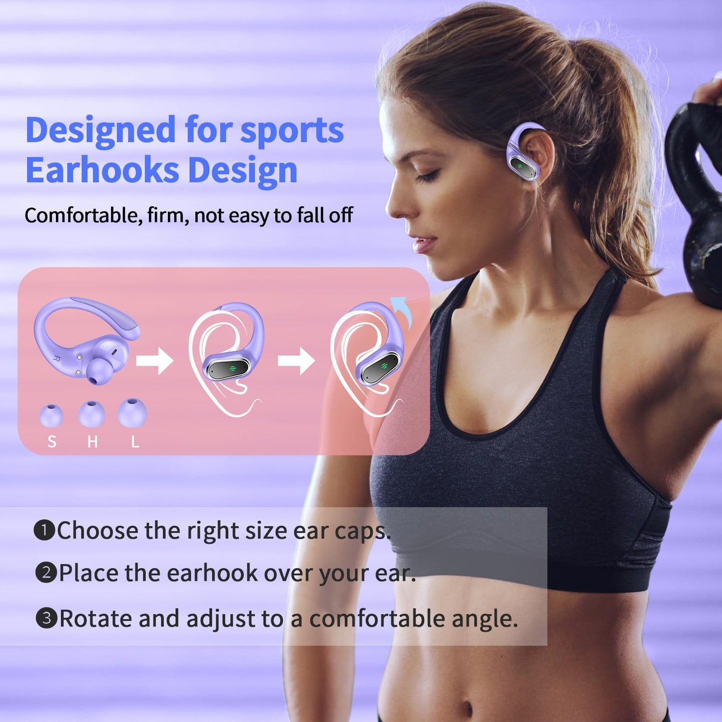 Wireless Earbuds, Bluetooth 5.4 Headphones Sport, LED Display Bluetooth Earbuds with ENC Noise Canceling Mic, 50H Stereo Wireless Headphones with Earhooks, IP7 Waterproof Ear Buds for Running/Workout