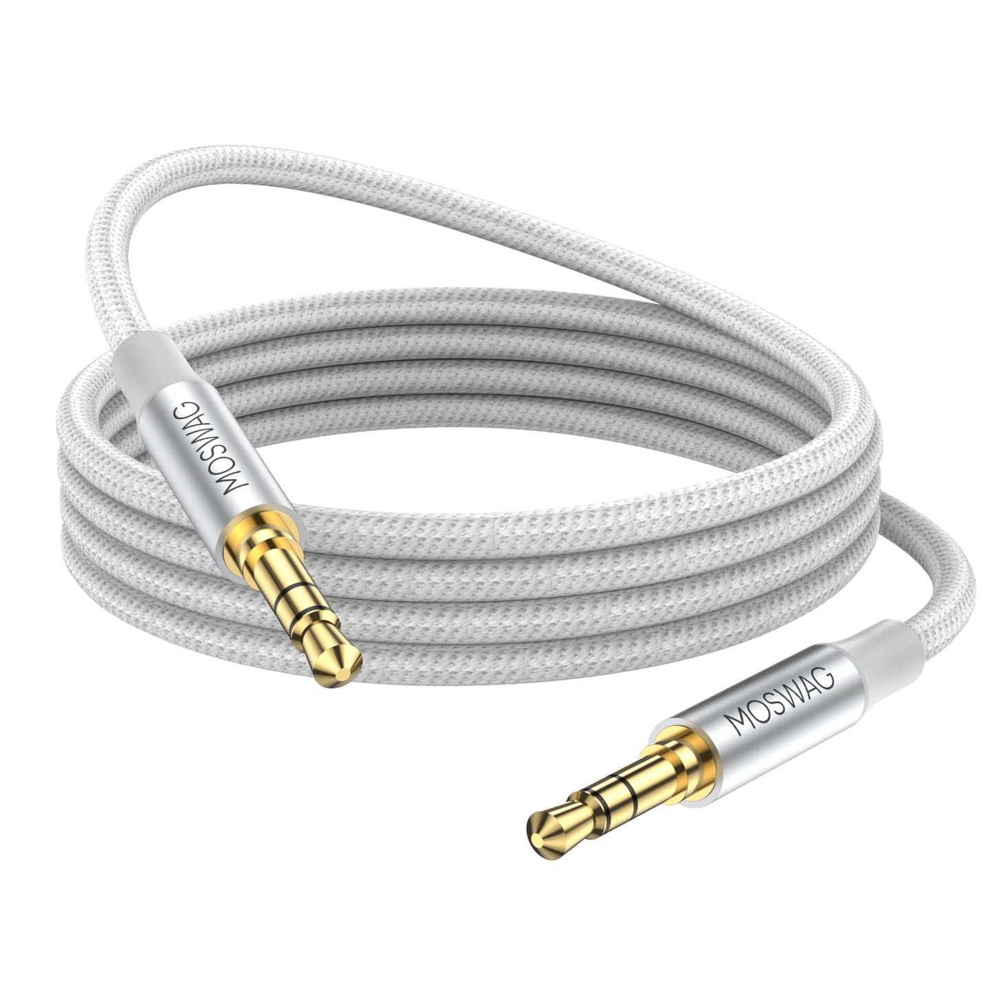 MOSWAG 10FT/3Meters 3.5mm Audio Auxiliary Jack Cable 3 Pole to 3.5mm Aux Cable Male to Male Aux Cord Nylon Braided Stereo Jack Cord for Phones, Headphones, Speakers, Tablets, PCs, Music Players and More