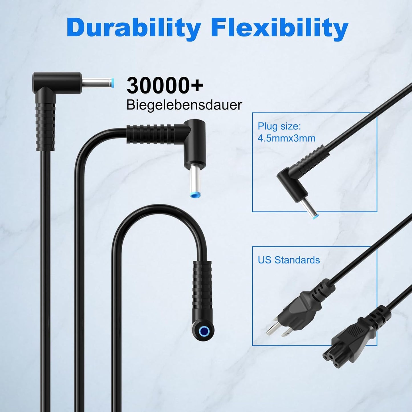 45W for HP Laptop Charger Blue Tip - for Stream 11 13 14 Pavilion x360 11 13 15 Elitebook/Probook 430 850 725 440 450 820 Zbook 14u G4 G5 15u 15 G3 Notebook 15 Chromebook 11 Power Cord (4.5×3.0mm)