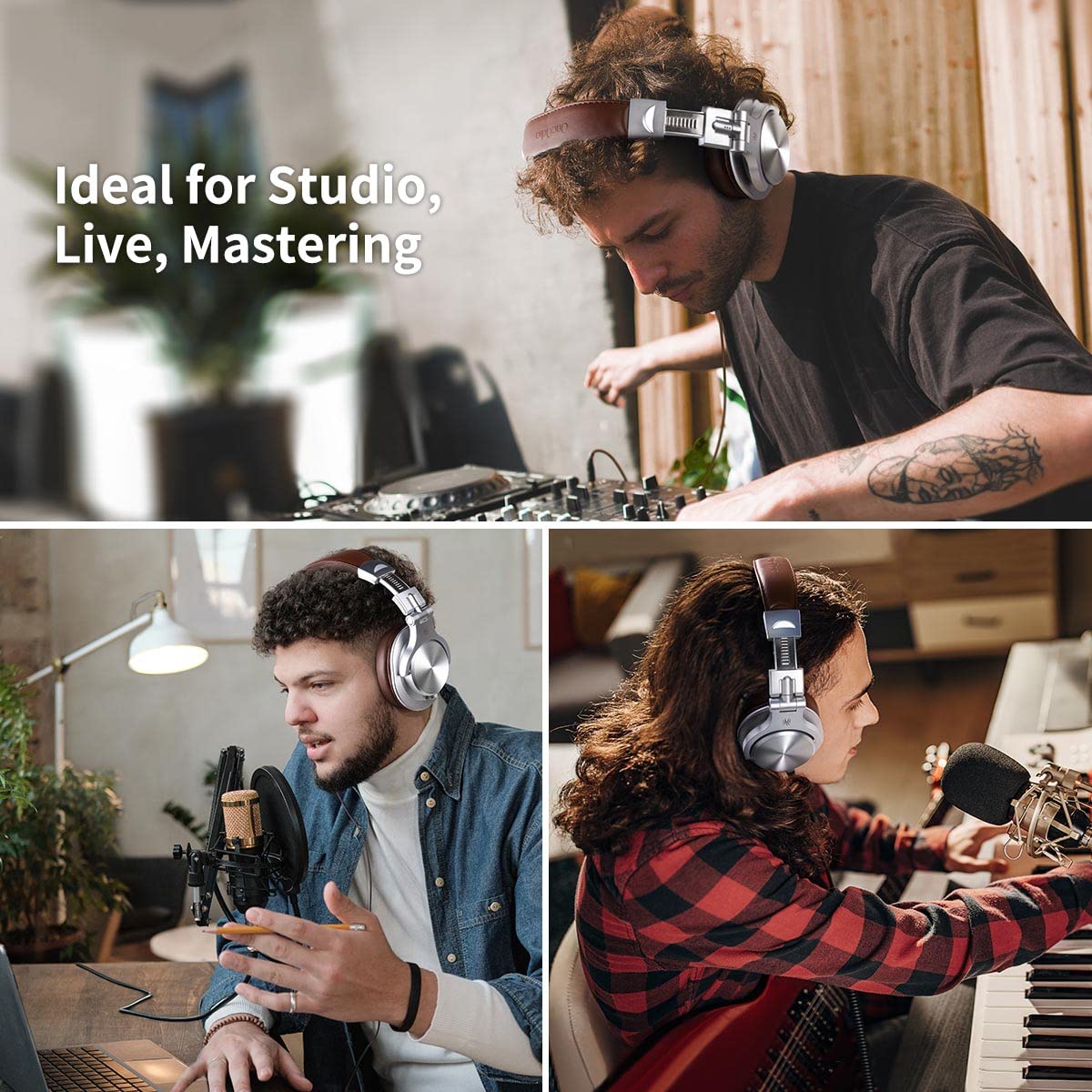 OneOdio A71 Wired Over Ear Headphones, In-Line Mic, Studio Headphones with SharePort, Professional Monitor Recording & Mixing Foldable Headphones with Hi-Res Sound for DJ Guitar Amp Computer PC