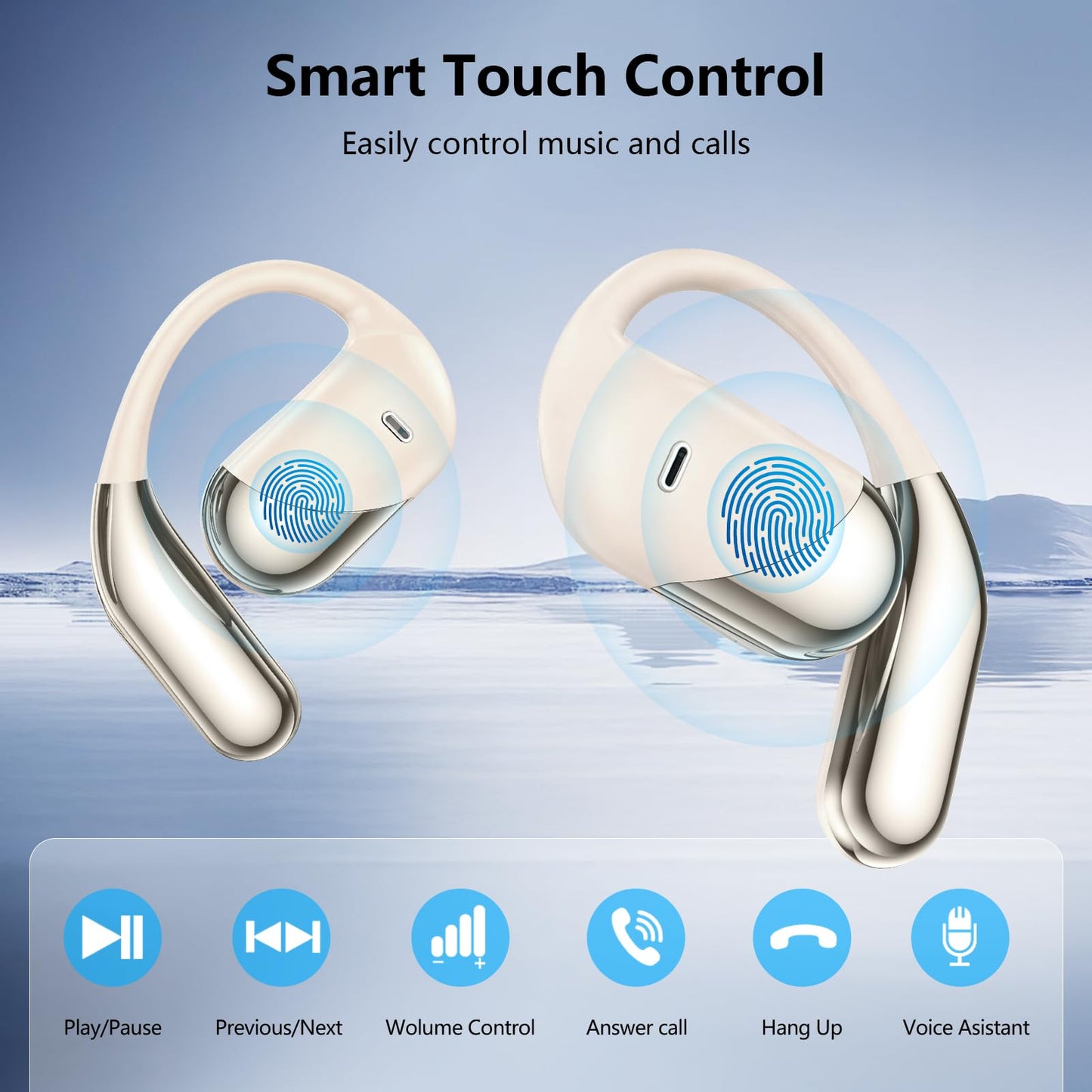 Open Ear Wireless Earbuds, Sports Bluetooth Headphones with Real Time Translation, 80Hrs Playtime with LED Power Display, Noise Canceling Headset, IPX7 Waterproof Earphones for Workout/Running