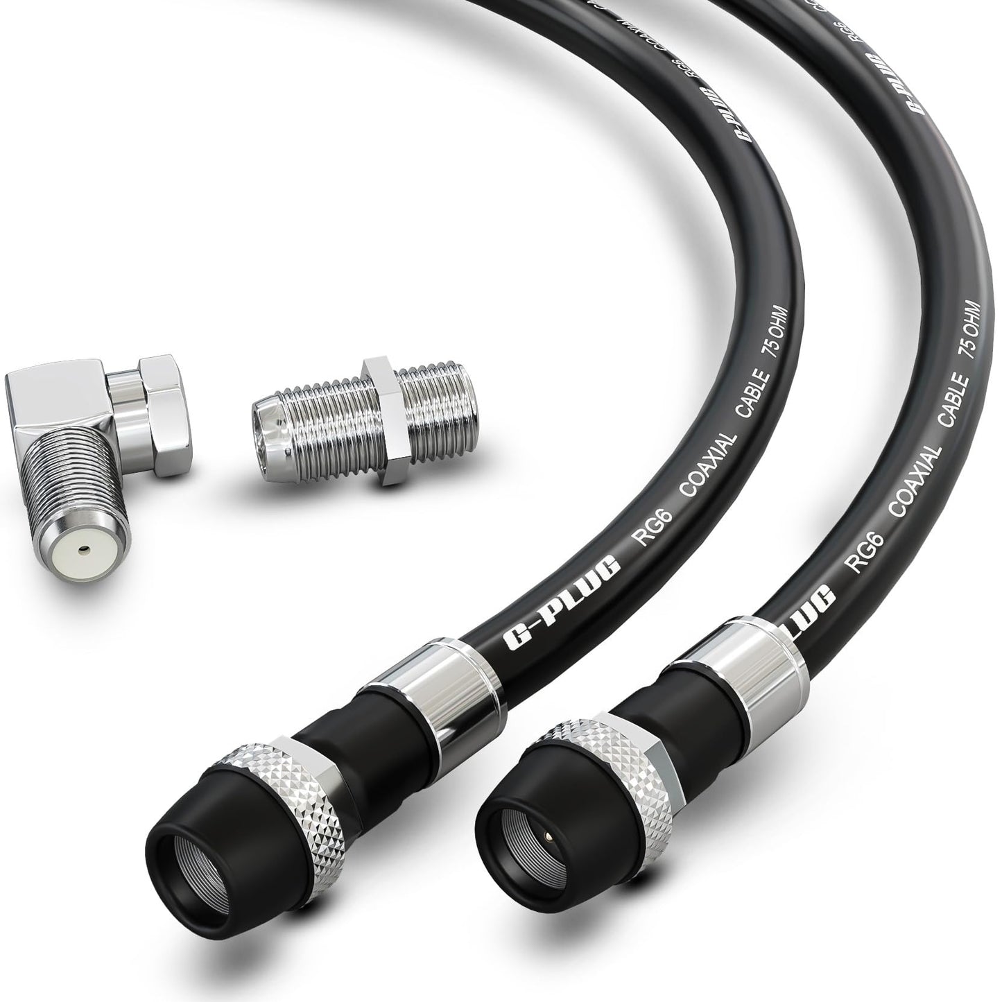 G-PLUG 25FT RG6 Coaxial Cable Connectors Set – High-Speed Internet, Broadband, Digital TV Aerial, Satellite Extension – Weather-Sealed Double Rubber O-Ring and Compression Connectors – White