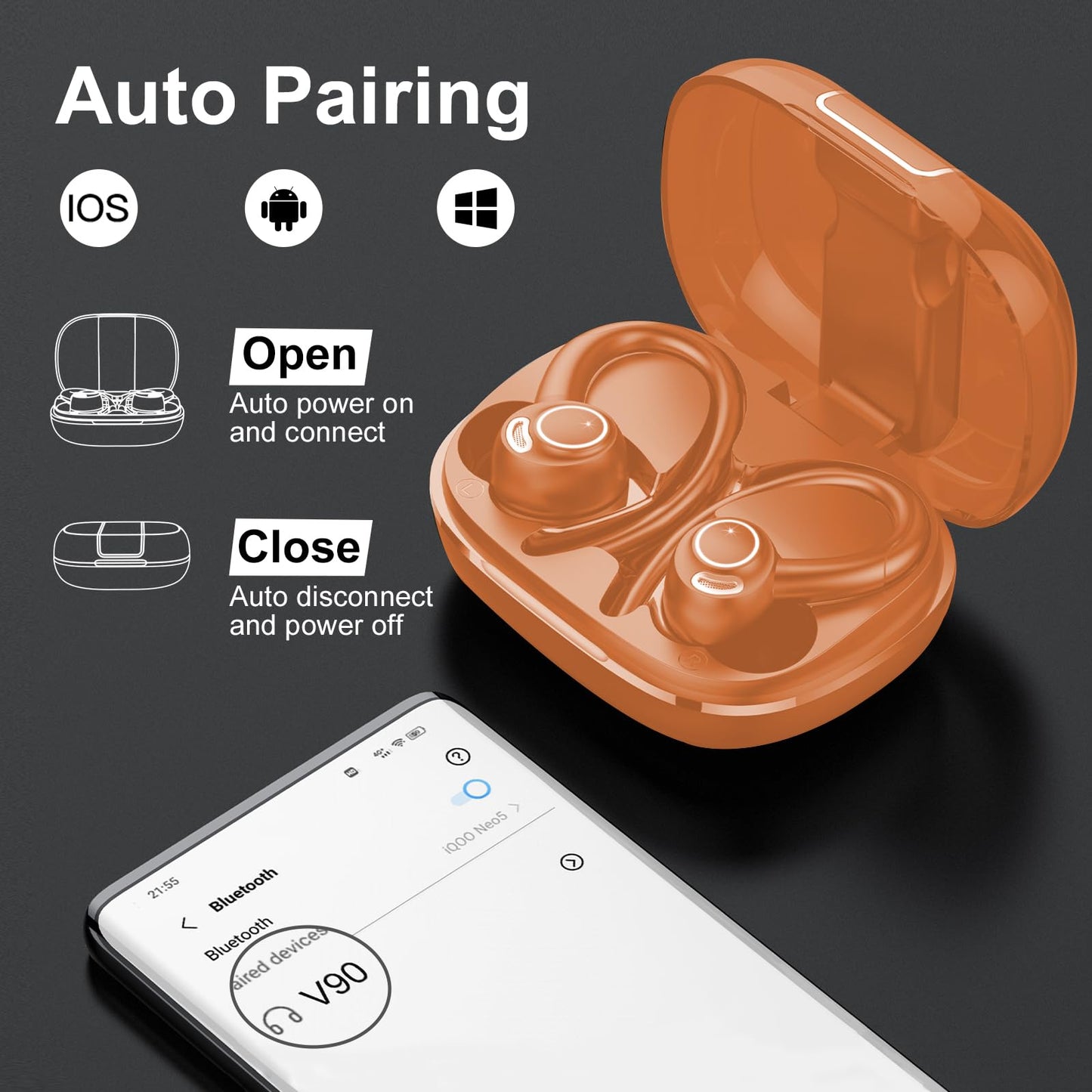 2026 Wireless Earbuds Bluetooth 5.3 Headphones Sports, 48H Earphones with ENC Mic, Stereo Deep Bass Bluetooth Earbuds with Secure Earhook, LED Display, IPX7 Waterproof Ear Buds for Running/Gym/Workout