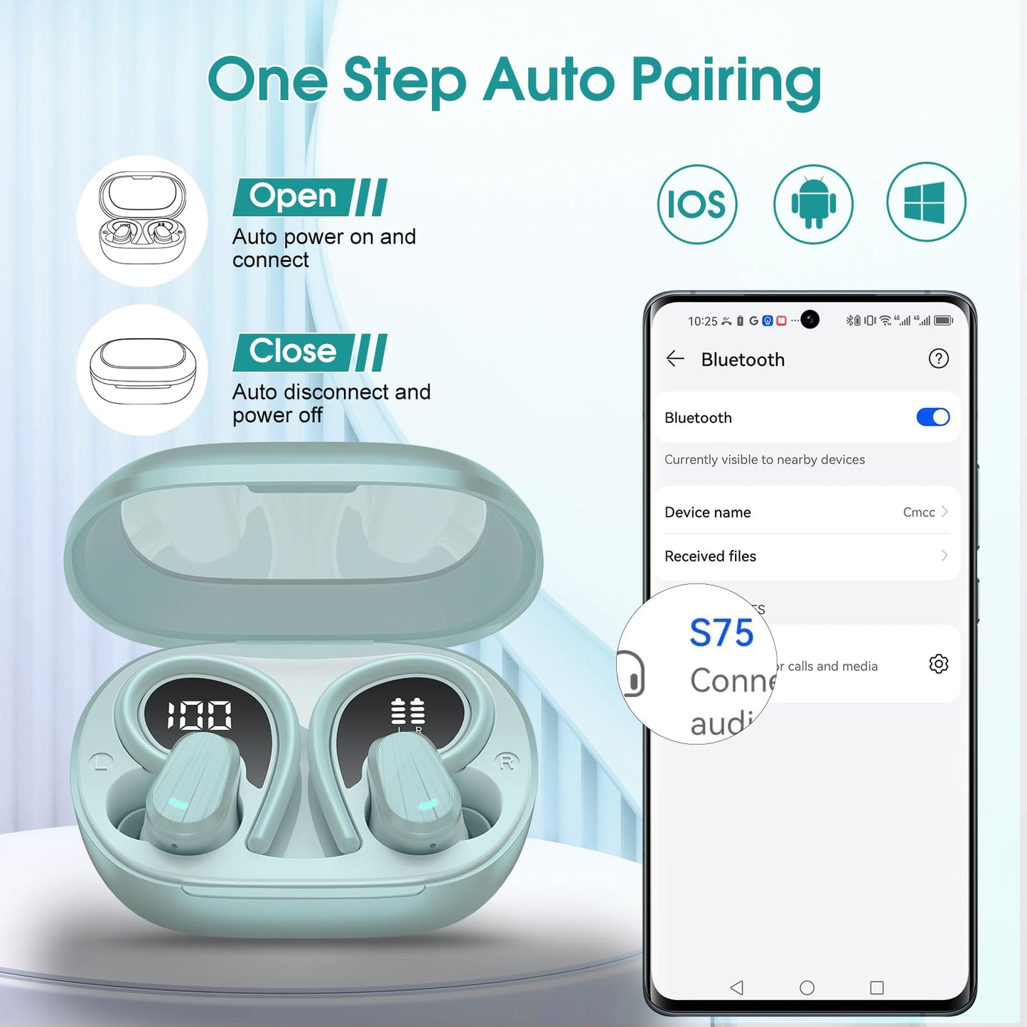 Wireless Earbuds, 50H Bluetooth 5.4 Headphones Sport, Bluetooth Earbuds with ENC Noise Canceling, HiFi Stereo Sound Wireless Earphones with Earhooks, IP7 Waterproof Ear Buds for Sports/Workout/Running