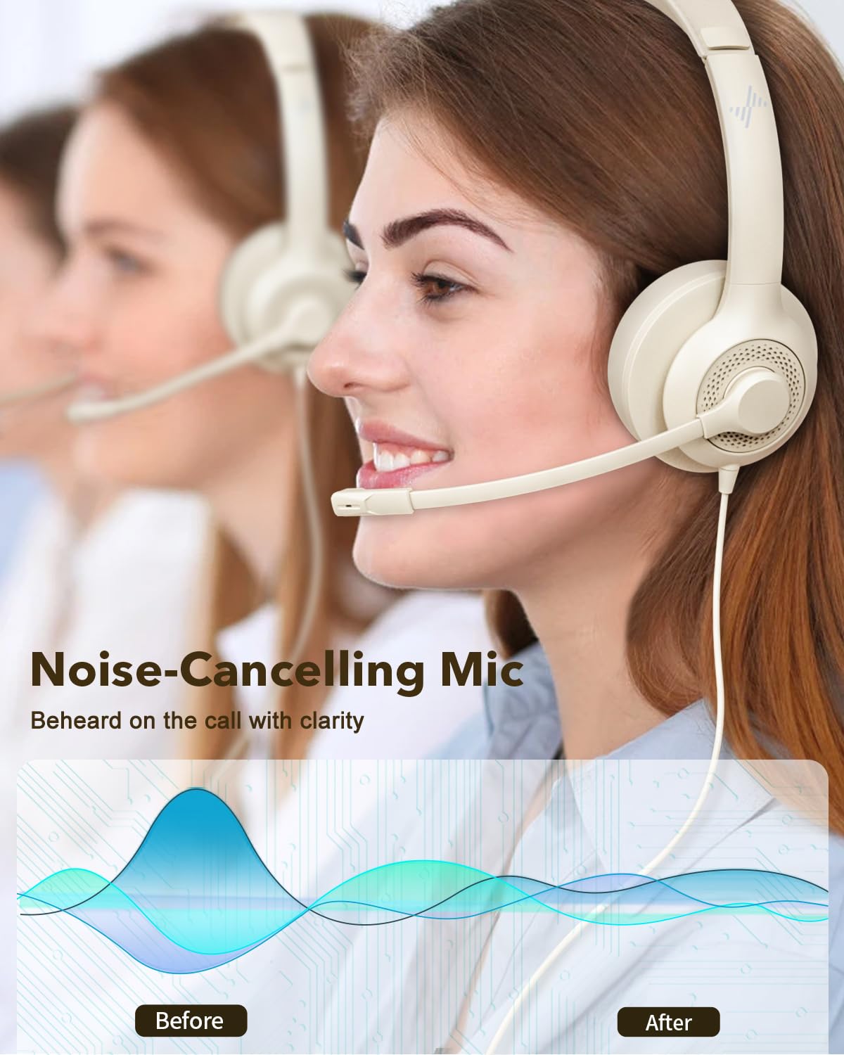 JIAMQISHI USB Headset with Mic for PC, On-Ear Computer Laptop Headphones with Noise Cancelling Microphone in-line Control for Home Office Online Class Skype Zoom