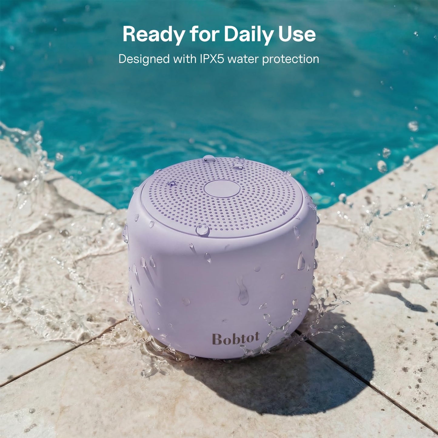 Bobtot Portable Bluetooth Speakers with Strap Easy to Carry, Wireless IPX5 Waterproof Mini Speaker with Loud Stereo Sound, 20 Hours Playtime, Rechargeable Battery, Built-in Microphone (Pink)