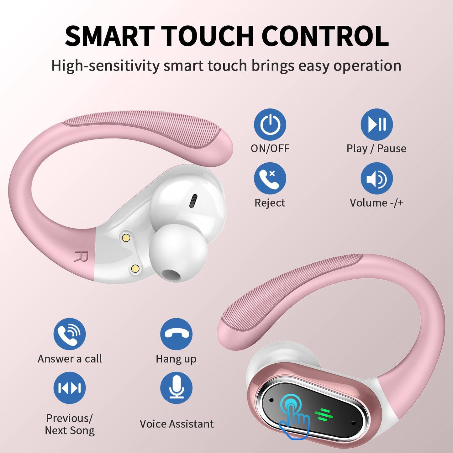 Wireless Earbuds, Bluetooth 5.4 Headphones Sport, LED Display Bluetooth Earbuds with ENC Noise Canceling Mic, 50H Stereo Wireless Headphones with Earhooks, IP7 Waterproof Ear Buds for Running/Workout