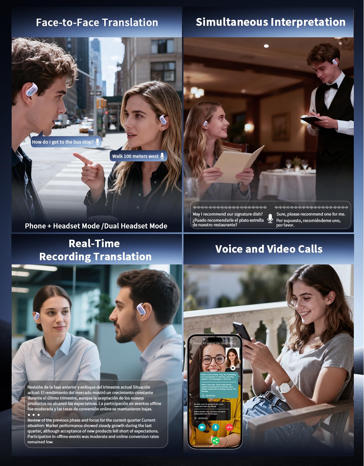 AI Translation Earbuds Real Time 96H Open Ear Bluetooth 6.1 Translator Earbuds w/Ultra-Slim Earhooks 198 Language Two-Way Translator Device Game & Music Dual Modes No Subscription for Travel Learning
