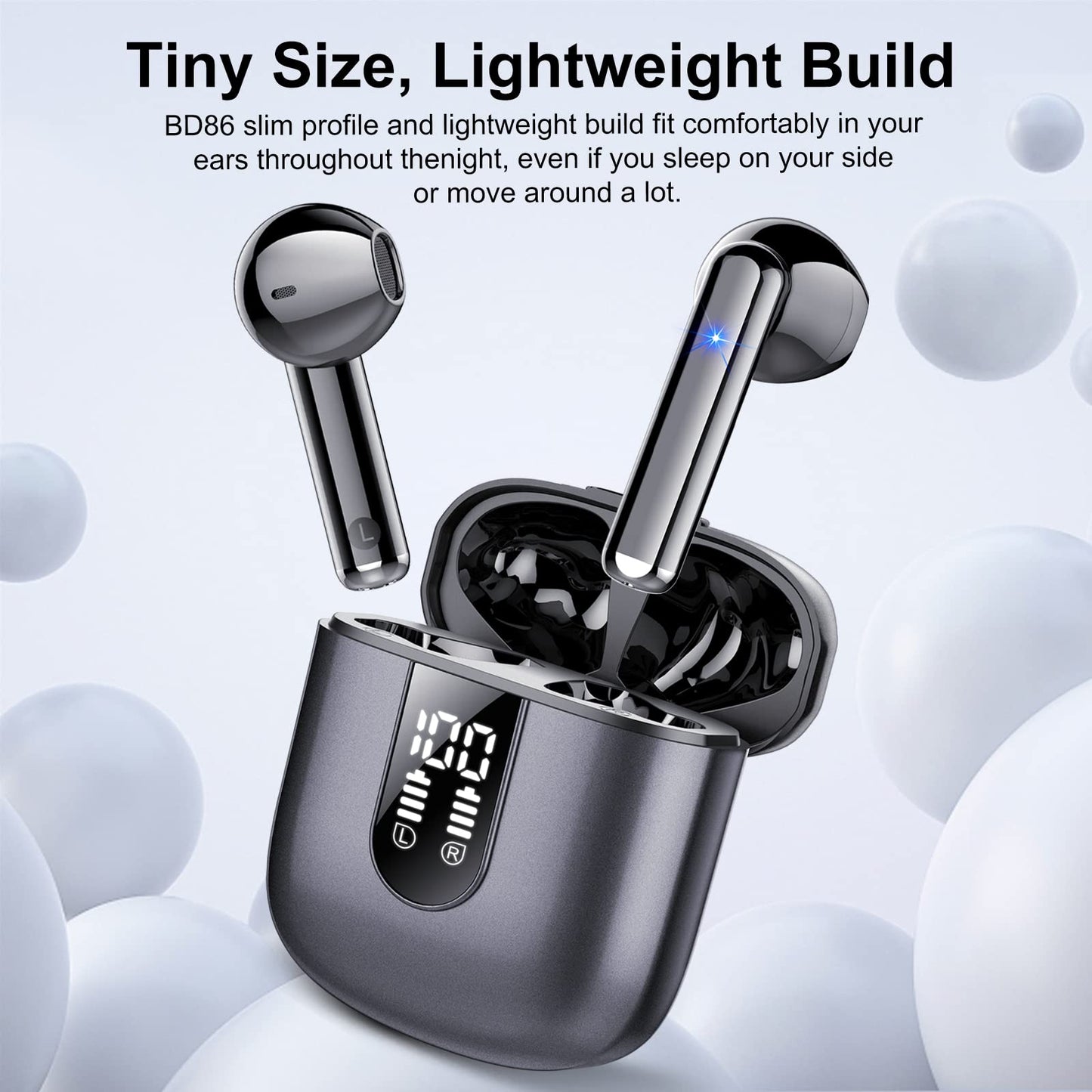 Wireless Earbuds, Bluetooth 5.3 Headphones HiFi Stereo, Mini in-Ear Bluetooth Earbuds, Wireless Earphones with 4 ENC Noise Cancelling Mic, IP7 Waterproof, LED Display, Touch Control Ear Buds, White