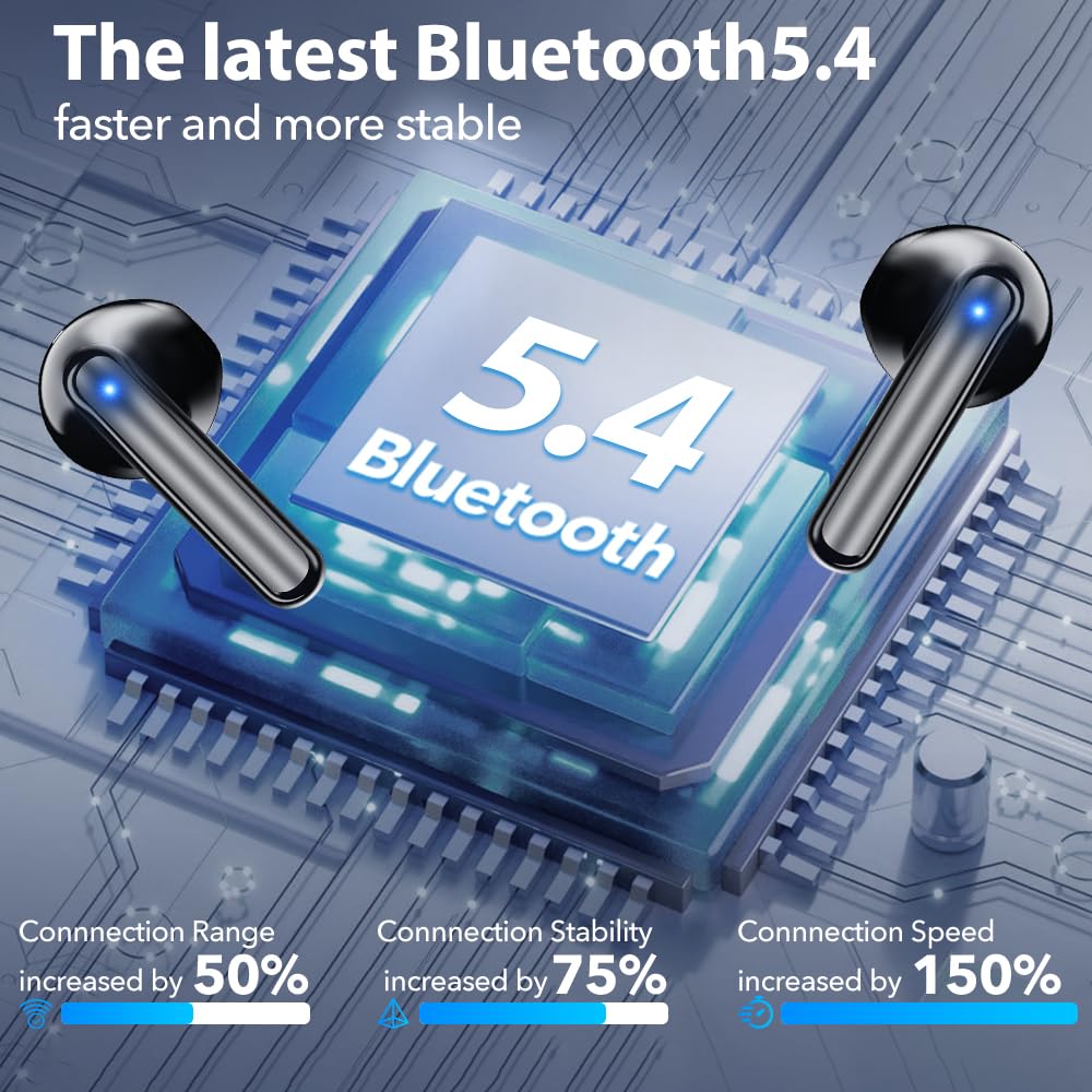 Bluetooth Earbuds Wireless Headphones, 60H Deep Bass Ear Buds with 4 Noise Cancelling Microphone, IP5 Waterproof Earphones for iPhone Android Sports audifonos Bluetooth inalambricos (Obsidian)