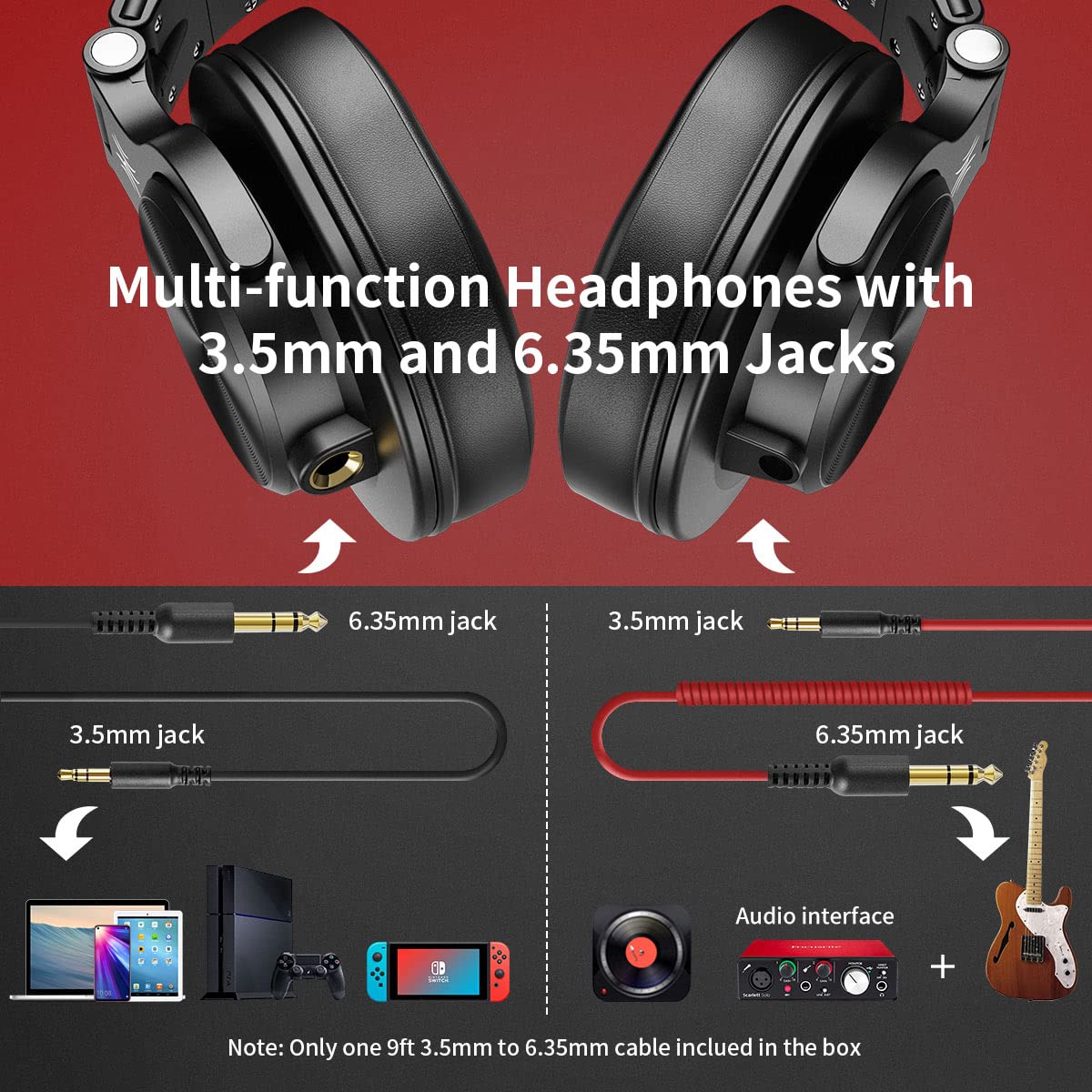 OneOdio A71 Wired Over Ear Headphones, In-Line Mic, Studio Headphones with SharePort, Professional Monitor Recording & Mixing Foldable Headphones with Hi-Res Sound for DJ Guitar Amp Computer PC