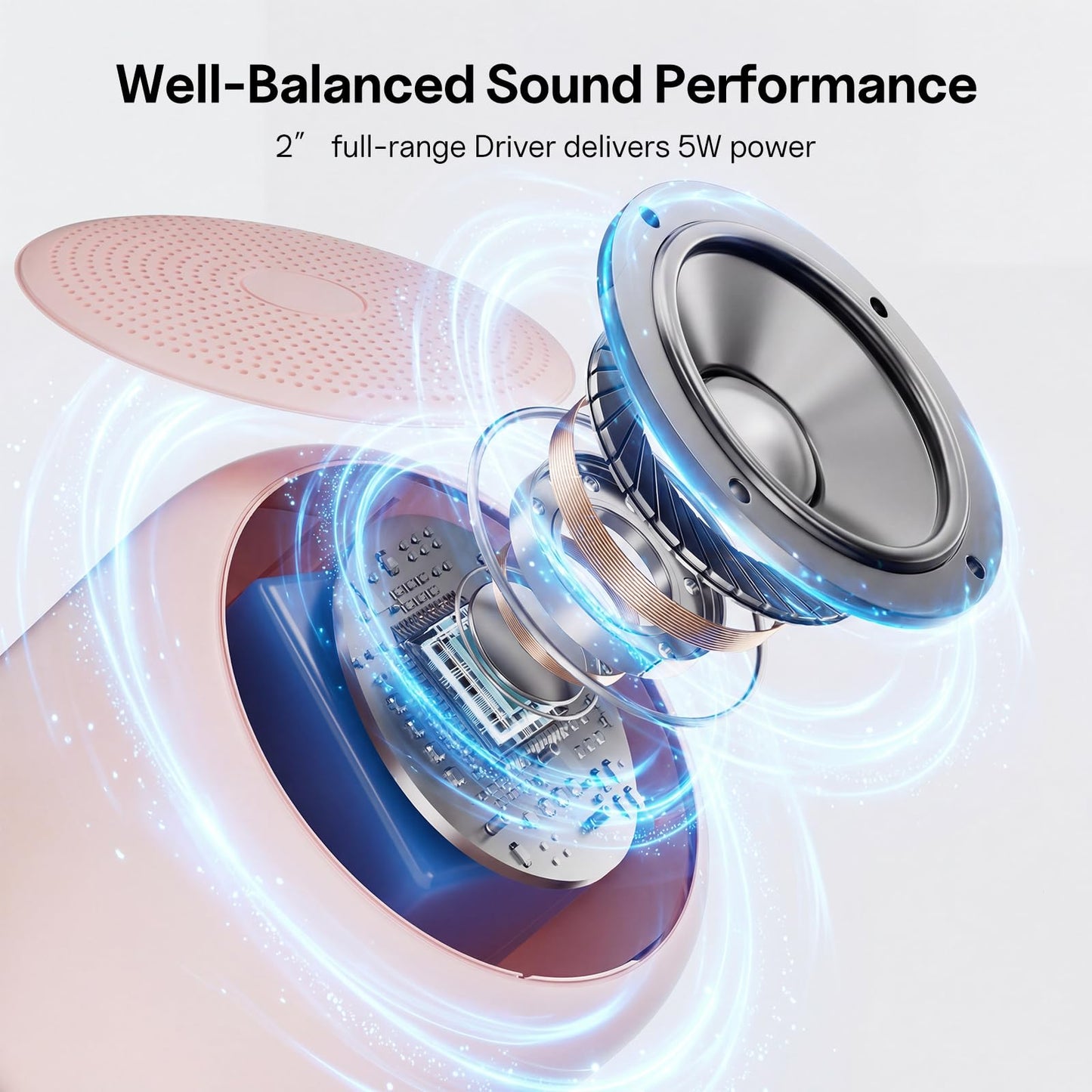 Bobtot Portable Bluetooth Speakers with Strap Easy to Carry, Wireless IPX5 Waterproof Mini Speaker with Loud Stereo Sound, 20 Hours Playtime, Rechargeable Battery, Built-in Microphone (Pink)