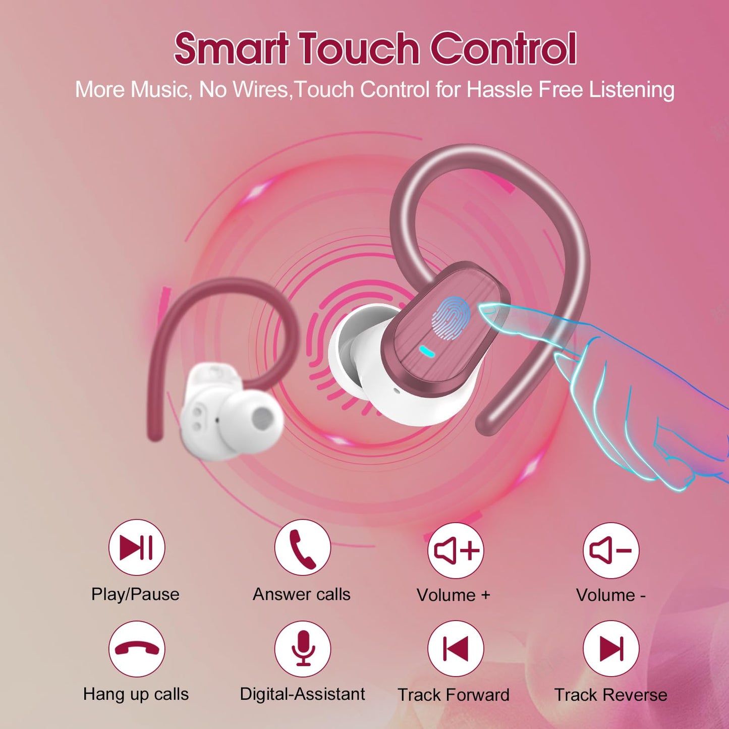 Wireless Earbuds, 50H Bluetooth 5.4 Headphones Sport, Bluetooth Earbuds with ENC Noise Canceling, HiFi Stereo Sound Wireless Earphones with Earhooks, IP7 Waterproof Ear Buds for Sports/Workout/Running
