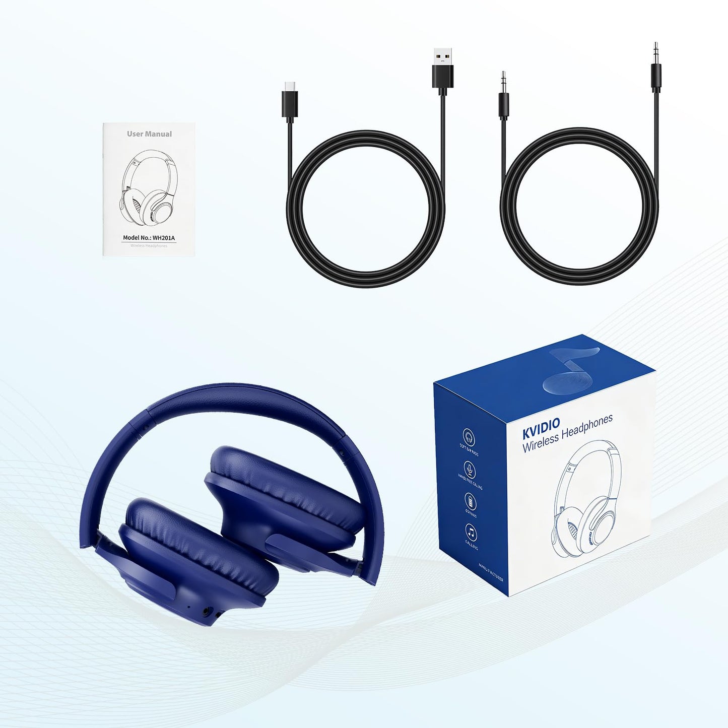 KVIDIO Bluetooth Headphones Over Ear, 65 Hours Wireless Headphones with Microphone, Foldable Lightweight HiFi Stereo Headset with Deep Bass for Travel Work Laptop PC Cellphone