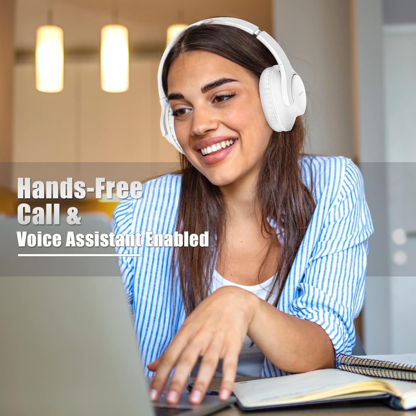 KVIDIO Bluetooth Headphones Over Ear, 65 Hours Wireless Headphones with Microphone, Foldable Lightweight HiFi Stereo Headset with Deep Bass for Travel Work Laptop PC Cellphone