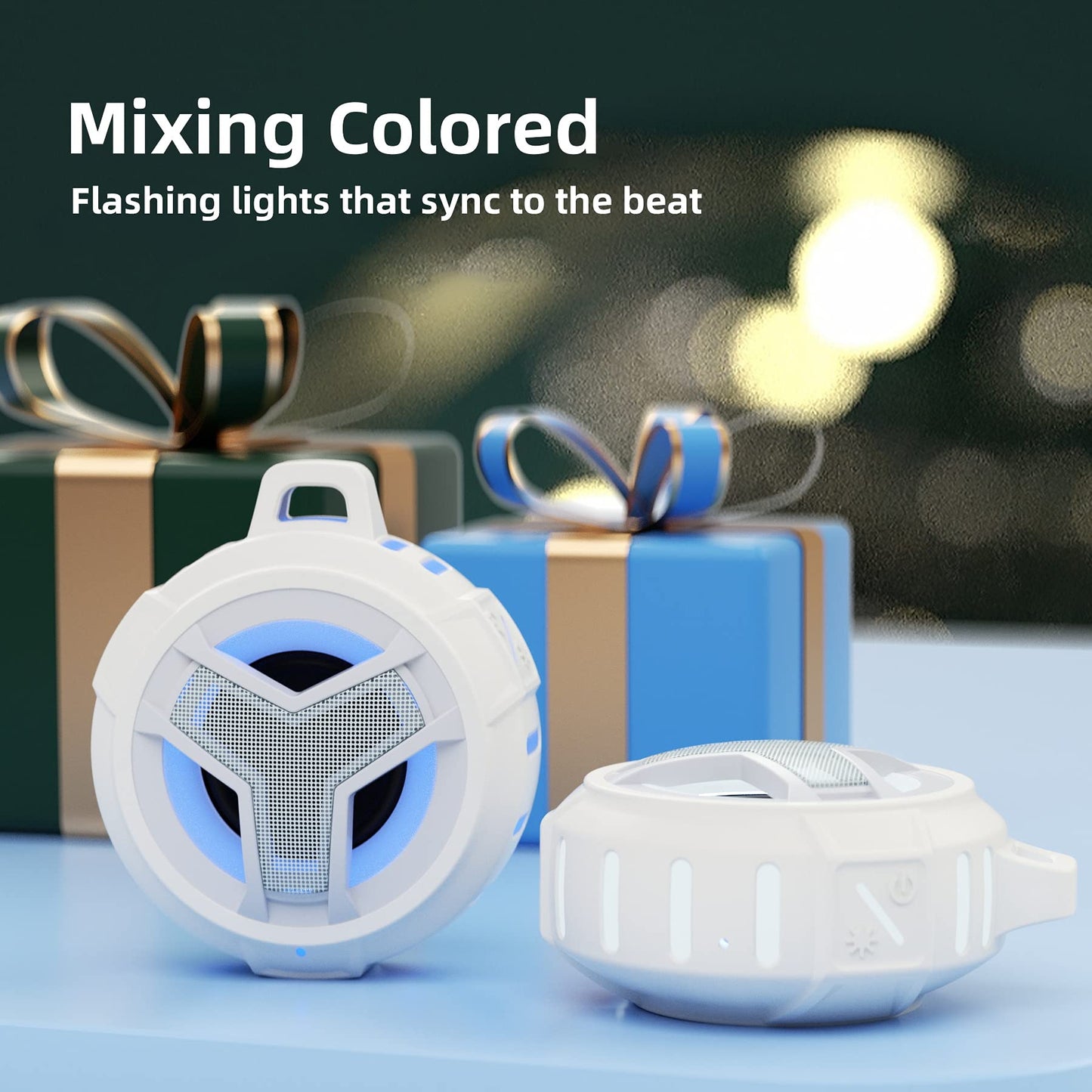 EBODA Bluetooth Shower Speaker, Portable Bluetooth Speakers, IP67 Waterproof Outdoor Speaker Wireless with LED Light, Floating, 2000mAh, True Wireless Stereo for Pool, Kayak, Bike, Golf, Gifts -Black