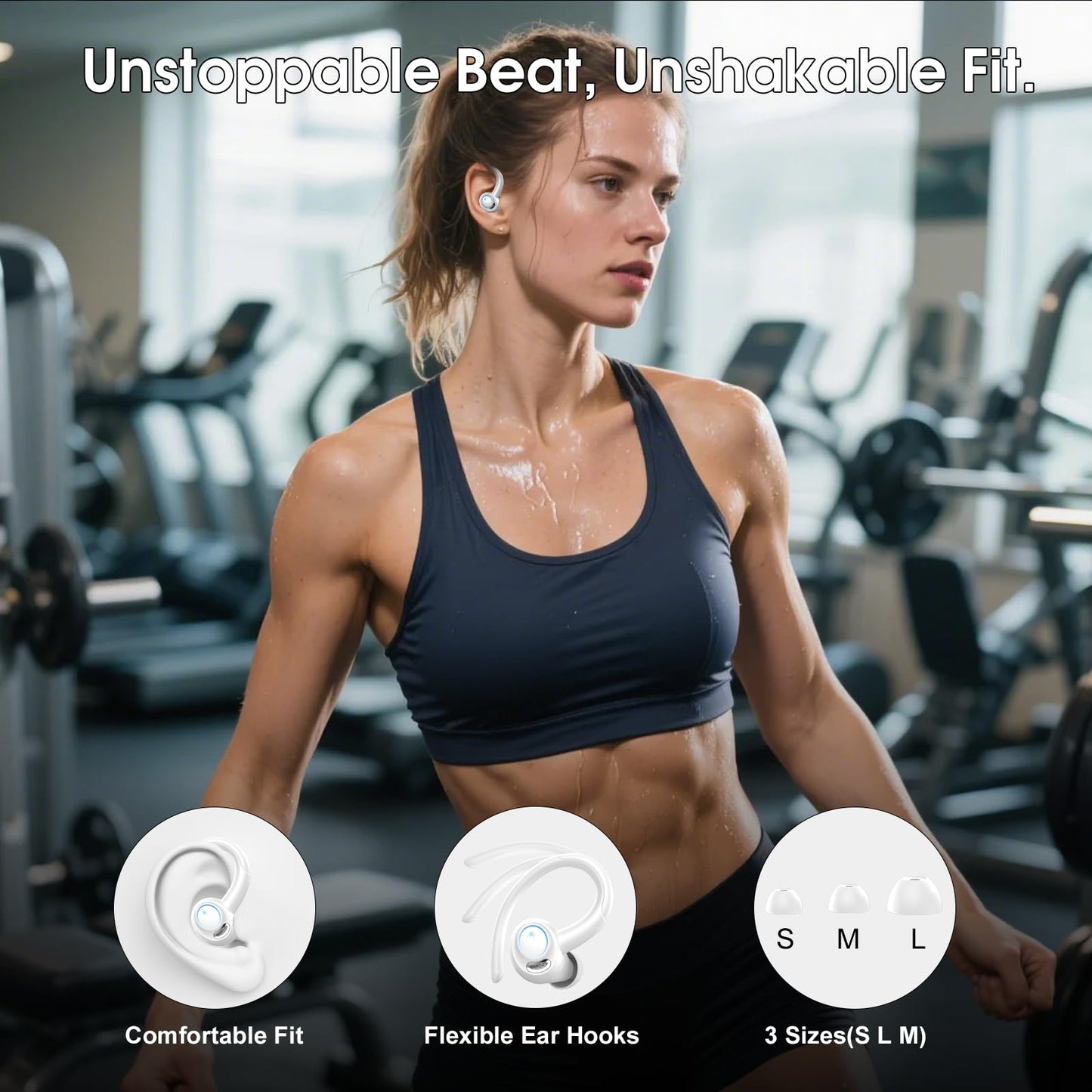 2026 Wireless Earbuds Bluetooth 5.3 Headphones Sports, 48H Earphones with ENC Mic, Stereo Deep Bass Bluetooth Earbuds with Secure Earhook, LED Display, IPX7 Waterproof Ear Buds for Running/Gym/Workout