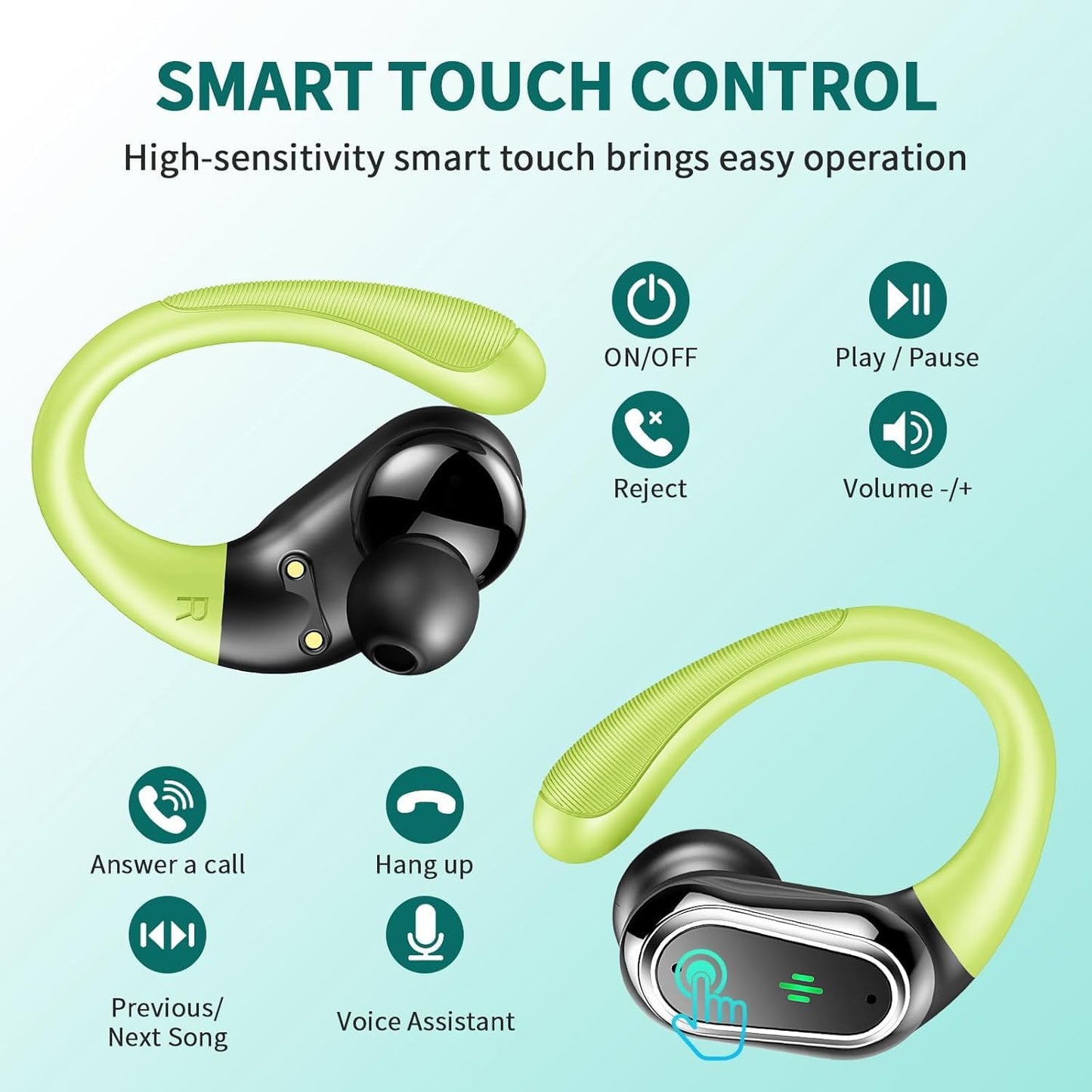 Wireless Earbuds, Bluetooth 5.4 Headphones Sport, LED Display Bluetooth Earbuds with ENC Noise Canceling Mic, 50H Stereo Wireless Headphones with Earhooks, IP7 Waterproof Ear Buds for Running/Workout