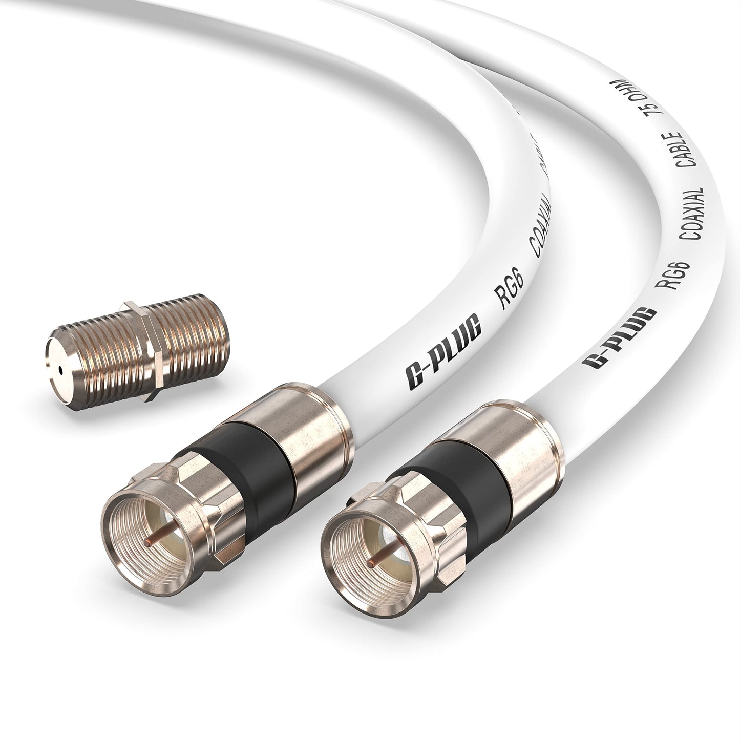 G-PLUG 25FT RG6 Coaxial Cable Connectors Set – High-Speed Internet, Broadband, Digital TV Aerial, Satellite Extension – Weather-Sealed Double Rubber O-Ring and Compression Connectors – White