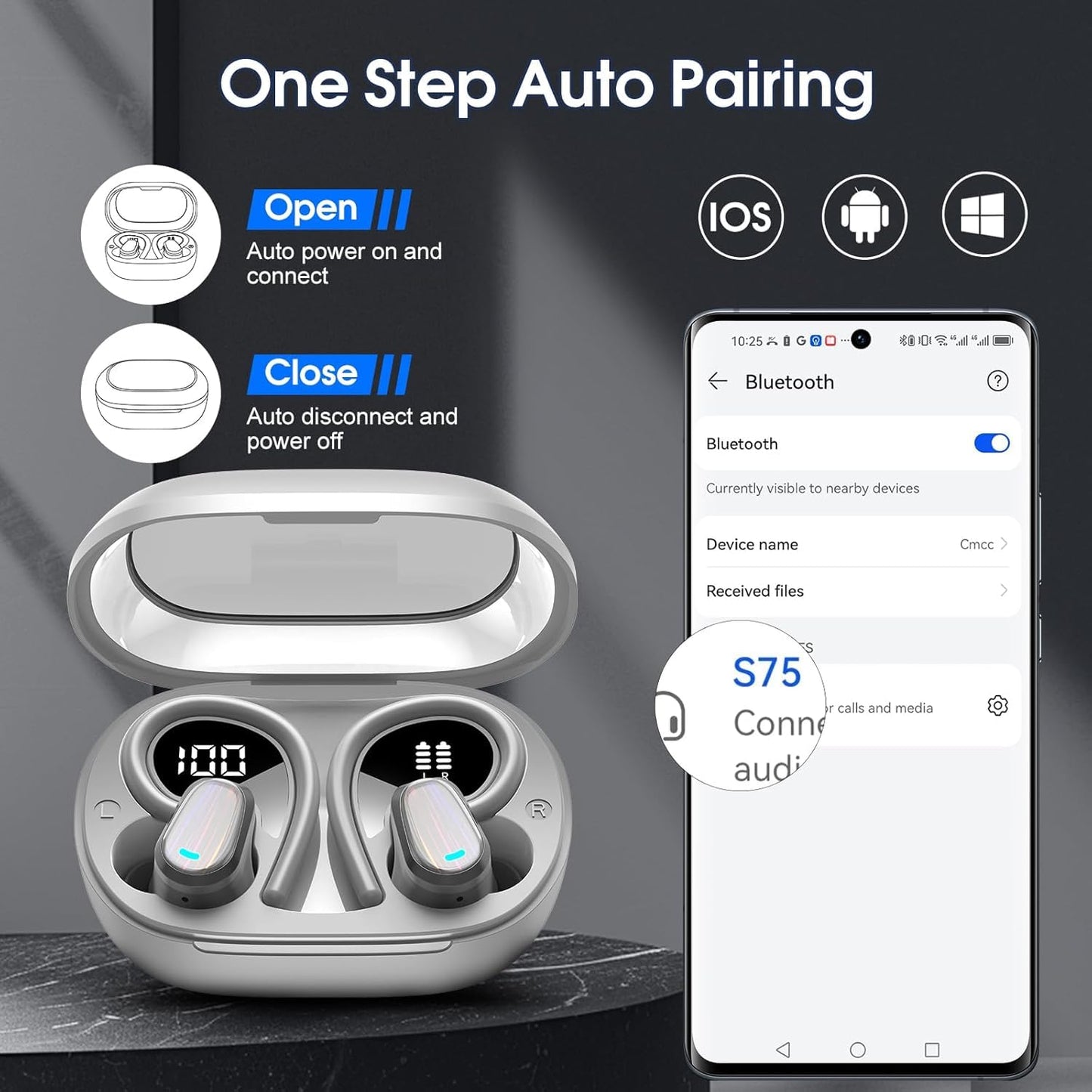 Wireless Earbuds, 50H Bluetooth 5.4 Headphones Sport, Bluetooth Earbuds with ENC Noise Canceling, HiFi Stereo Sound Wireless Earphones with Earhooks, IP7 Waterproof Ear Buds for Sports/Workout/Running