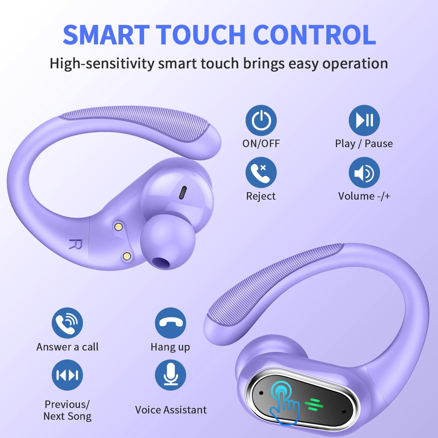 Wireless Earbuds, Bluetooth 5.4 Headphones Sport, LED Display Bluetooth Earbuds with ENC Noise Canceling Mic, 50H Stereo Wireless Headphones with Earhooks, IP7 Waterproof Ear Buds for Running/Workout