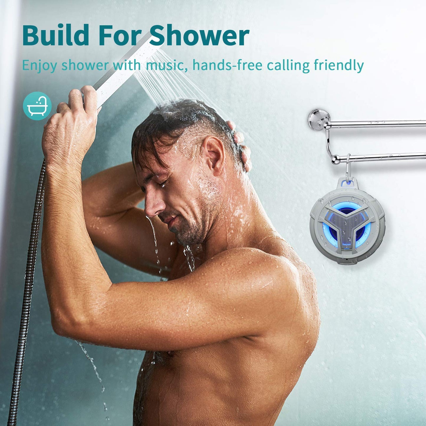 EBODA Bluetooth Shower Speaker, Portable Bluetooth Speakers, IP67 Waterproof Outdoor Speaker Wireless with LED Light, Floating, 2000mAh, True Wireless Stereo for Pool, Kayak, Bike, Golf, Gifts -Black