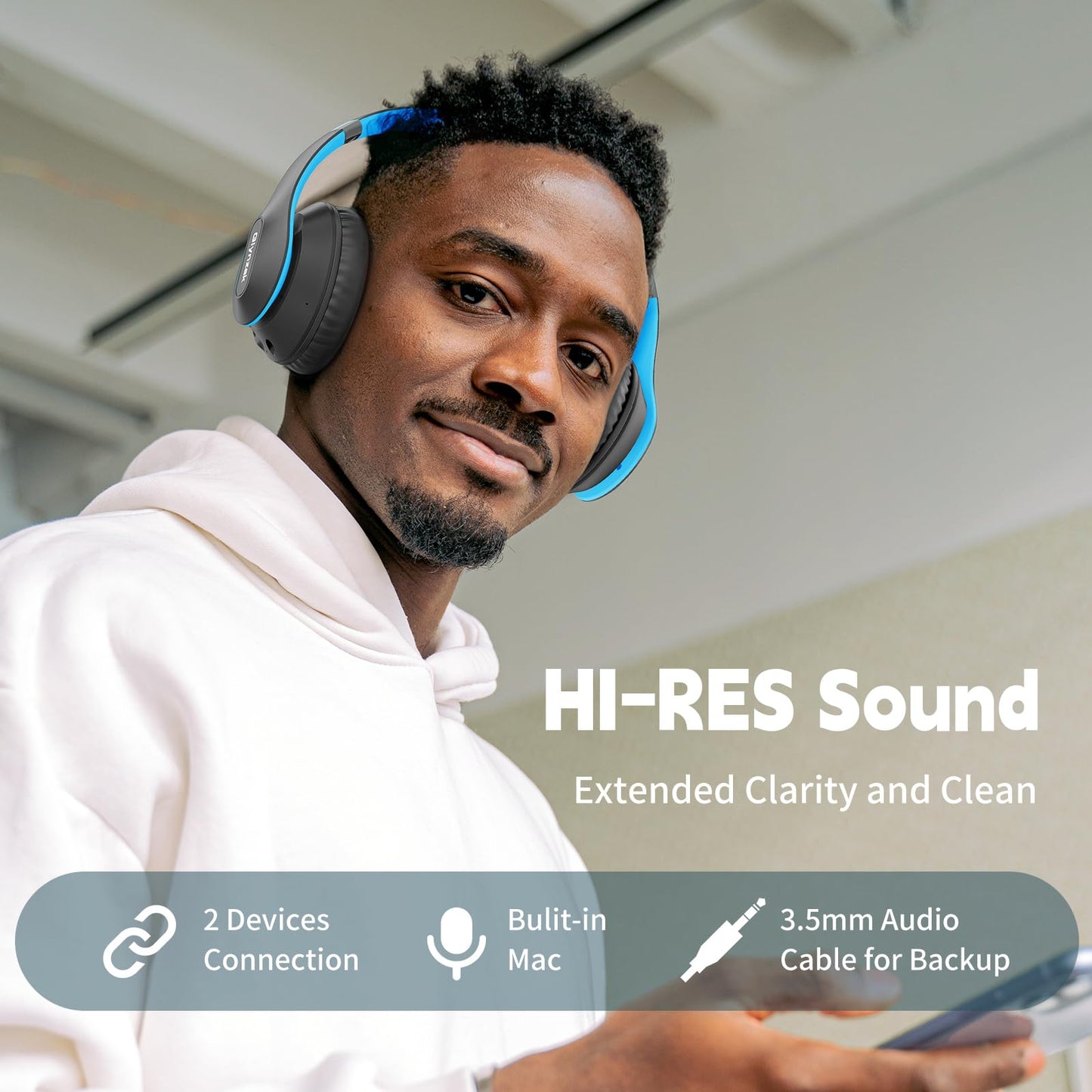 Wireless Bluetooth Headphones Over Ear 65H Playtime HiFi Stereo Headset with Microphone and 6EQ Modes Foldable Bluetooth V6.0 Headphones for Desktop Computer Laptop Rose Gold