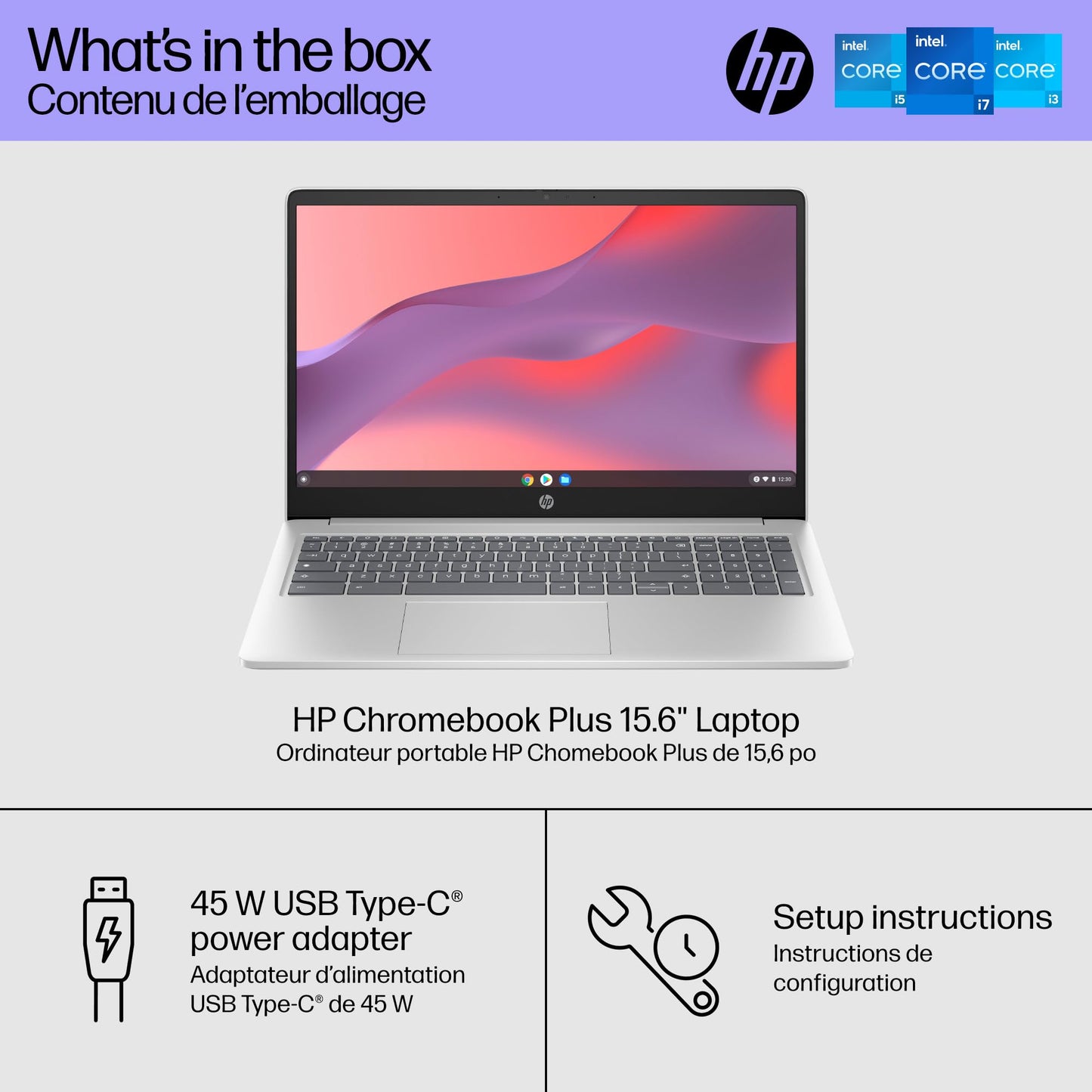 HP Chromebook Plus 15.6 inch Laptop, Full HD Display, Intel Core i3-N305, 8 GB RAM, 256 GB UFS, Intel UHD Graphics, Chrome OS, 15a-nb0006ca