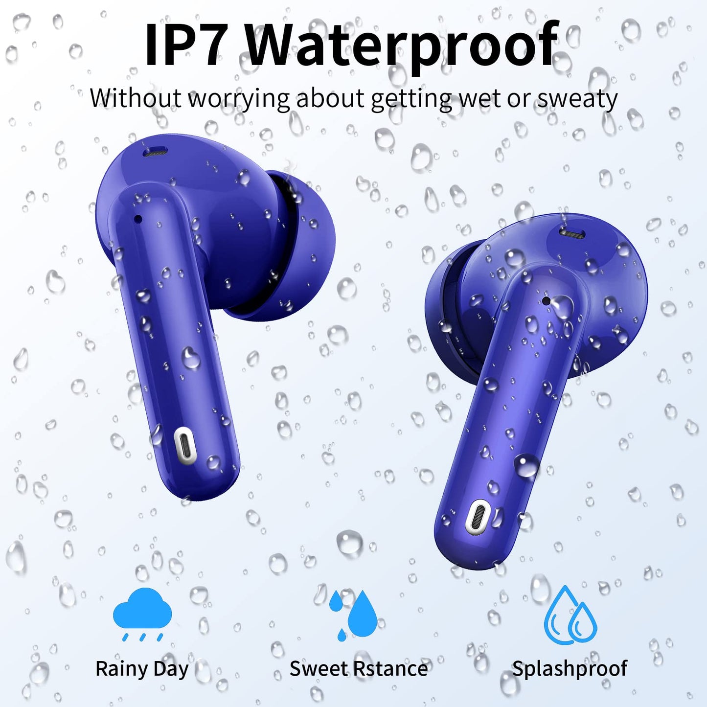 Wireless Earbuds, Bluetooth Headphones 5.4 HiFi Stereo, Wireless Earphones with ENC Noise Cancelling Mic, IP7 Waterproof in Ear Headphones, LED Digital Display Ear Buds, Touch Control, Black