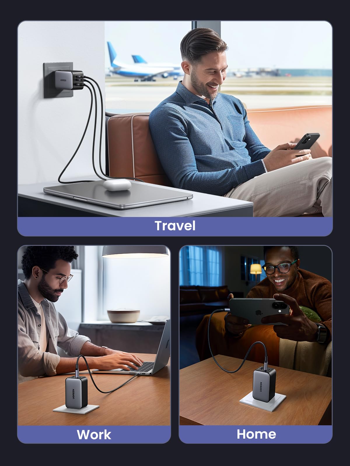UGREEN Nexode 65W USB C Charger, 3 Port GaN Charger Foldable Tablet Charger Block Compatible with iPhone 17 Pro Max/17 Pro/iPhone Air/17, Tablet, iPad, MacBook Pro/Air, Galaxy S26 S25, Pixel 10