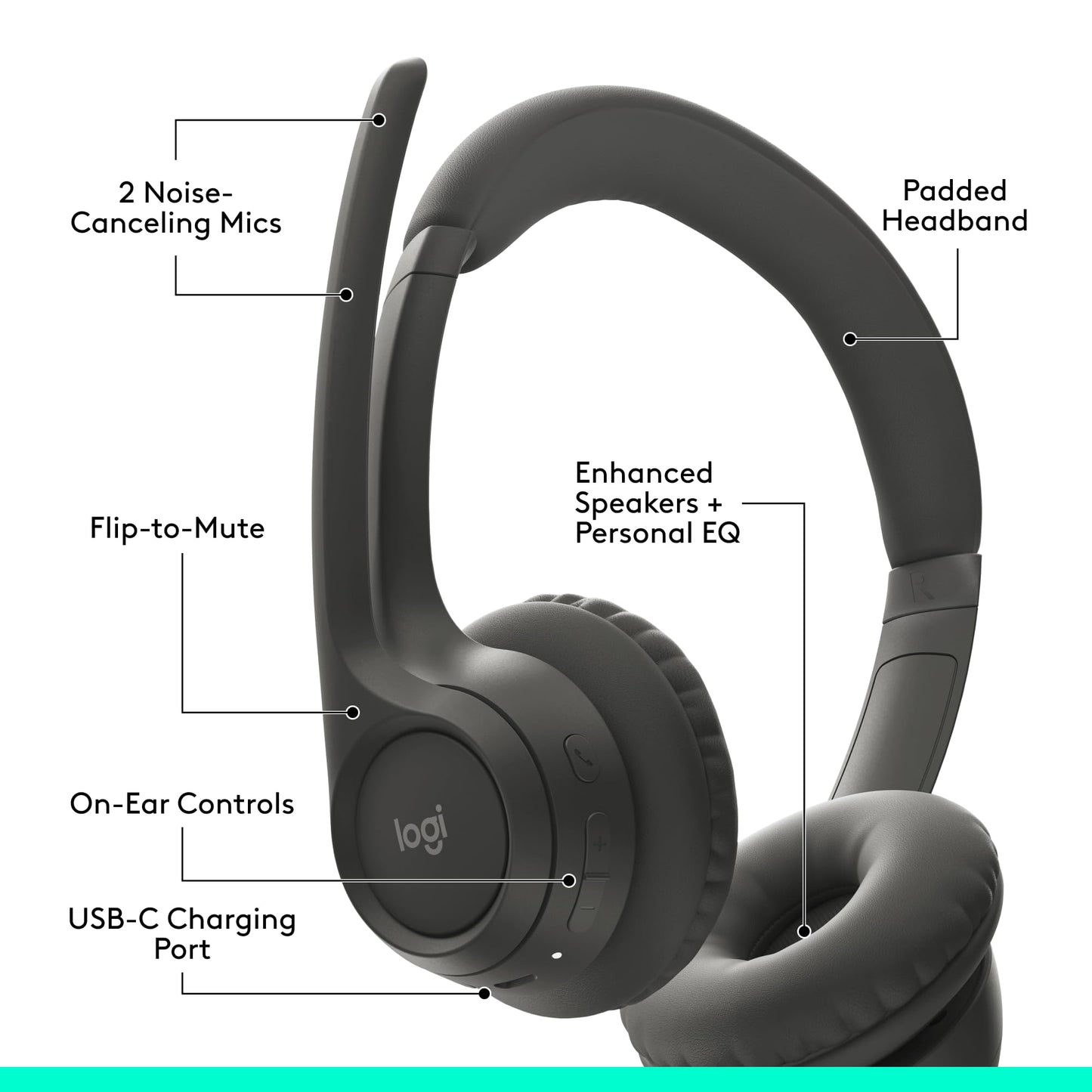 Logitech H390 Wired Headset for PC/Laptop, Stereo Headphones with Noise Cancelling Microphone, USB-A, in-Line Controls, Works with Chromebook - Rose, 1 Pack